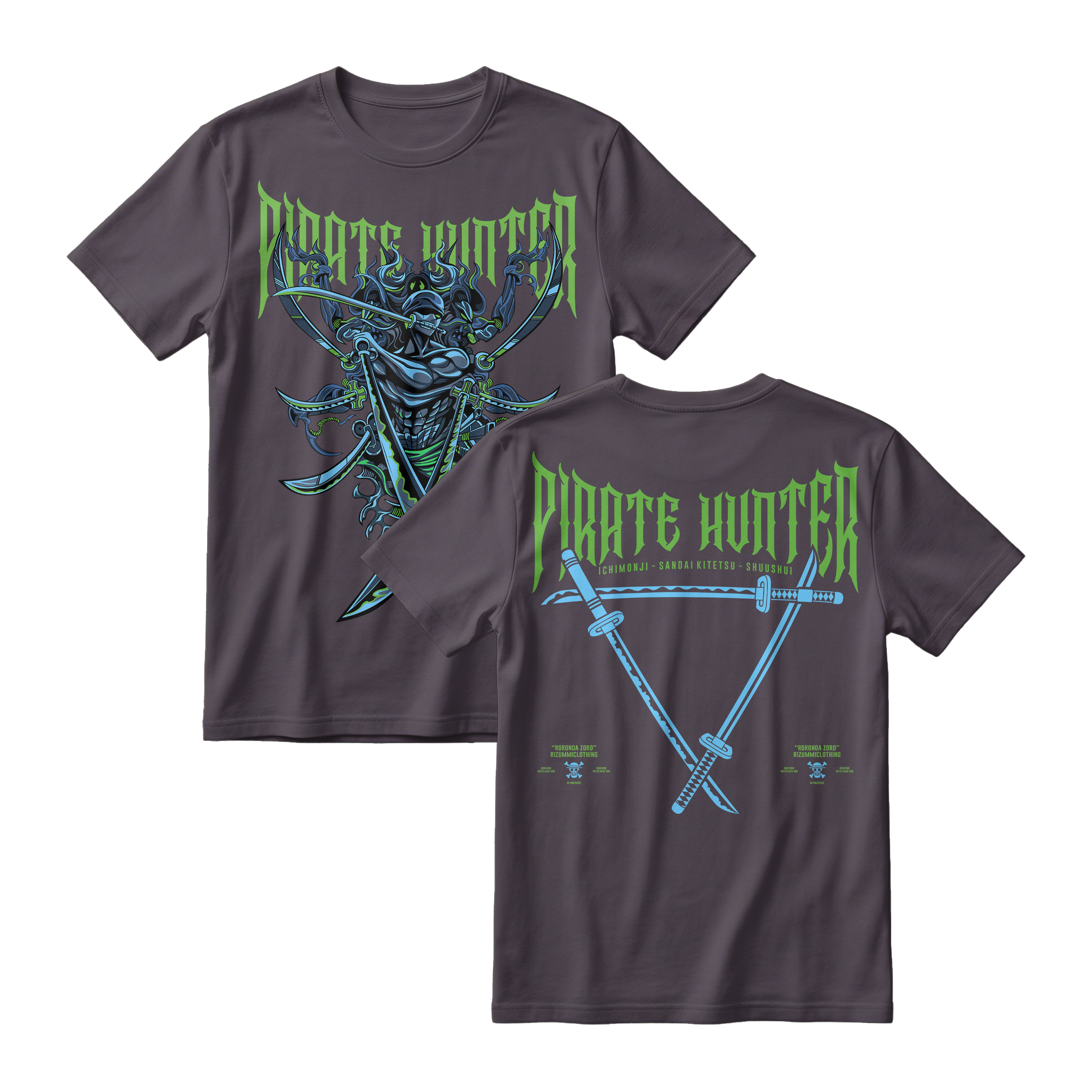 Anime One Piece Roronoa Zoro Pirates Hunter Short Sleeve Tee - CHARCOAL