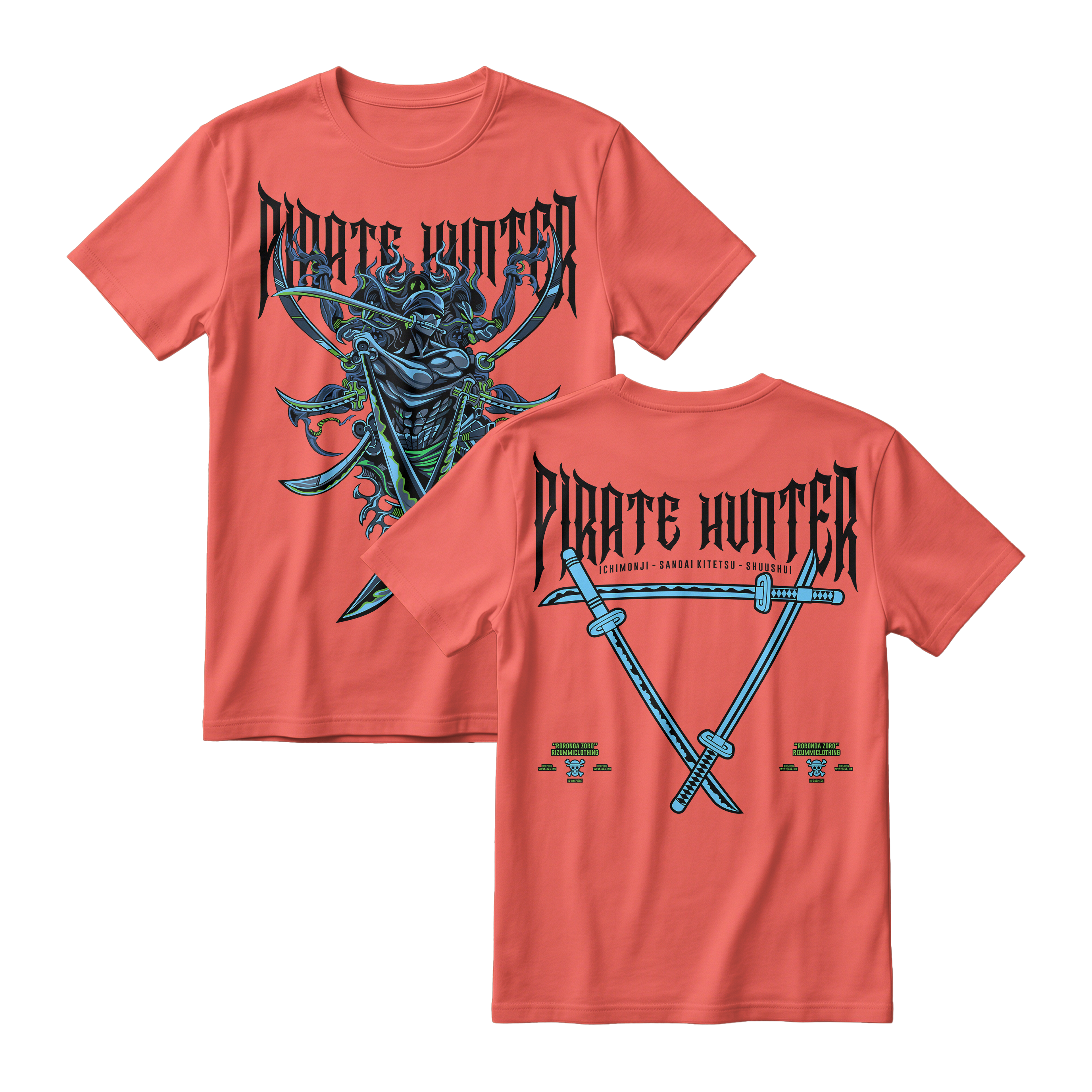 Anime One Piece Roronoa Zoro Pirates Hunter Short Sleeve Tee - CINNAMON