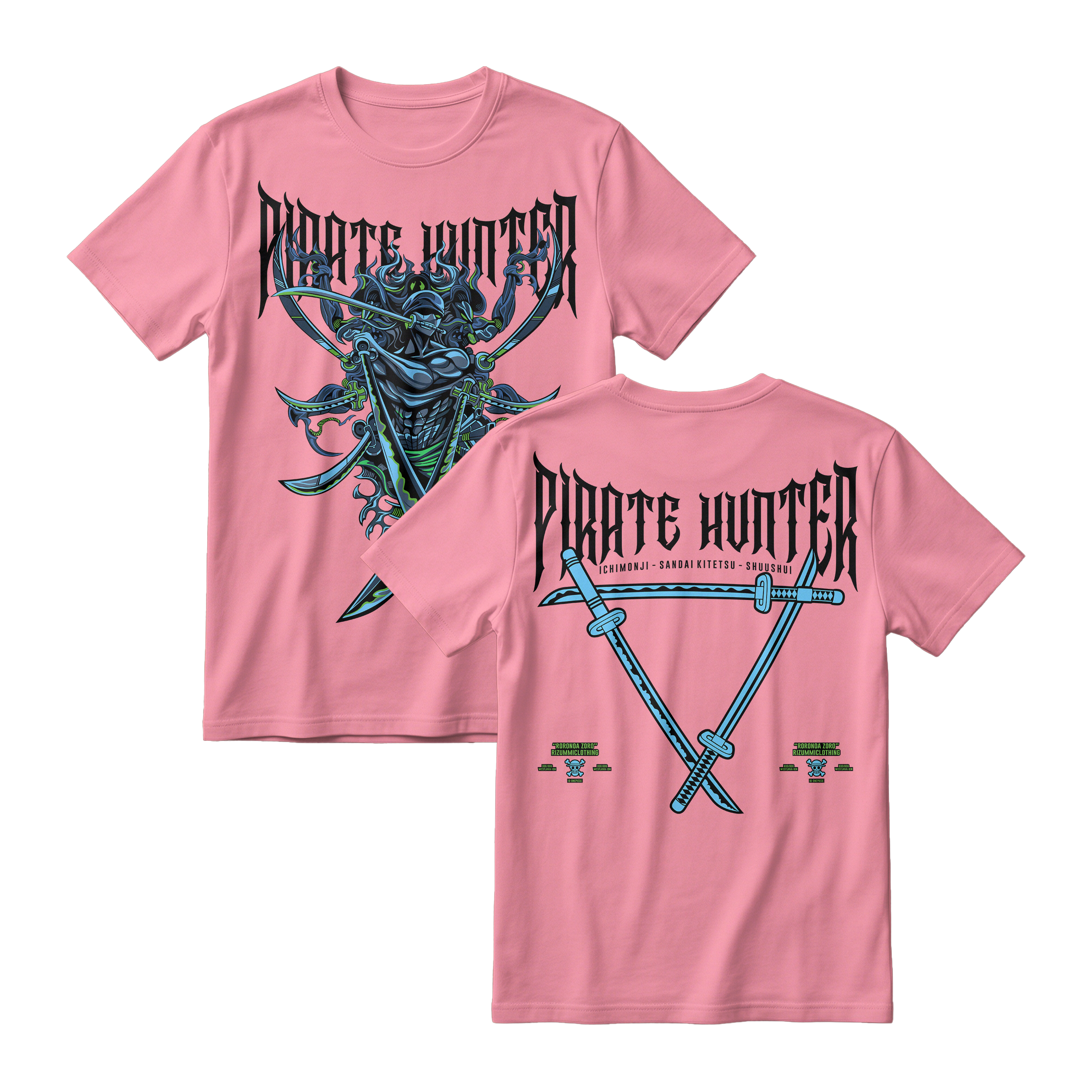 Anime One Piece Roronoa Zoro Pirates Hunter Short Sleeve Tee - FLAMINGO