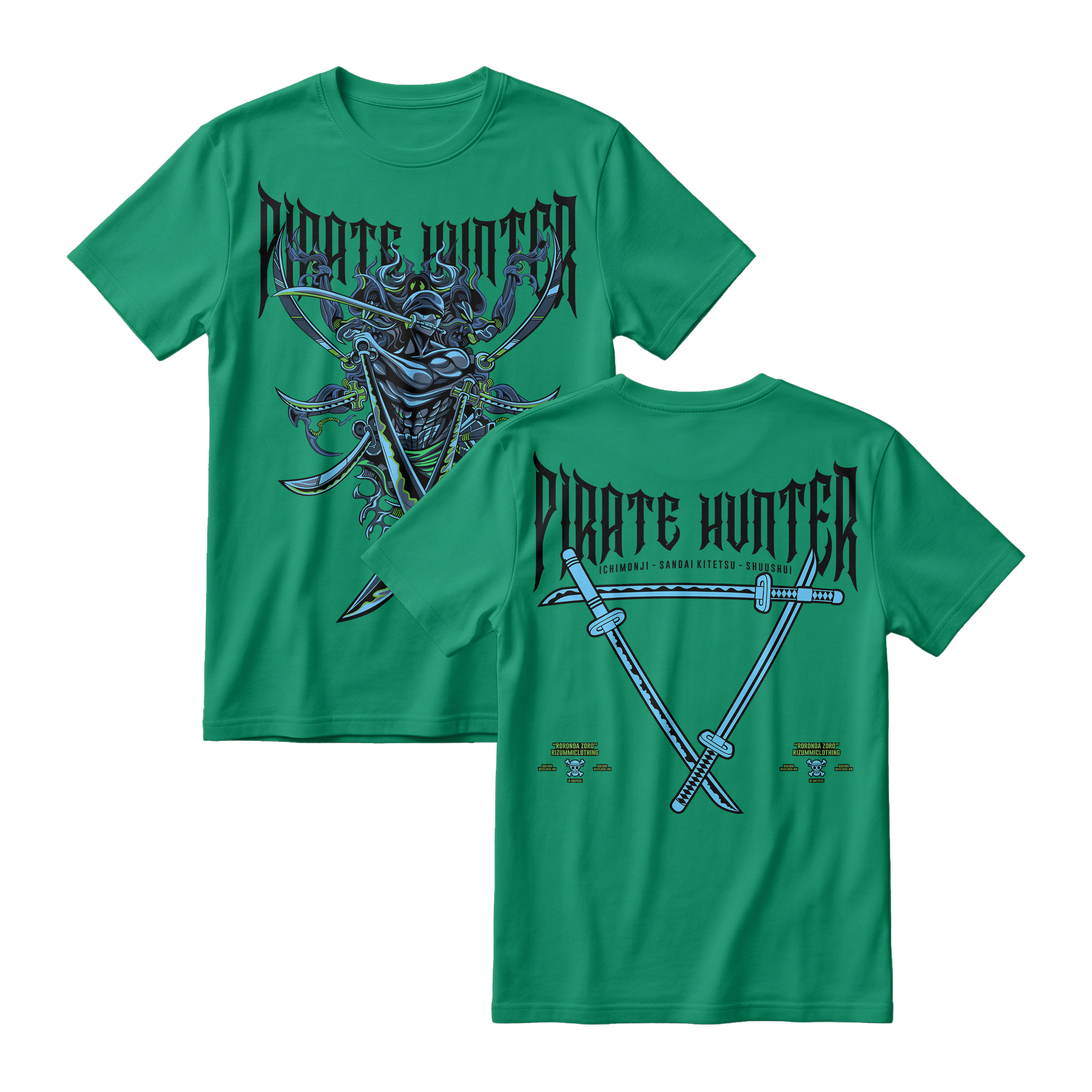 Anime One Piece Roronoa Zoro Pirates Hunter Short Sleeve Tee - JADE