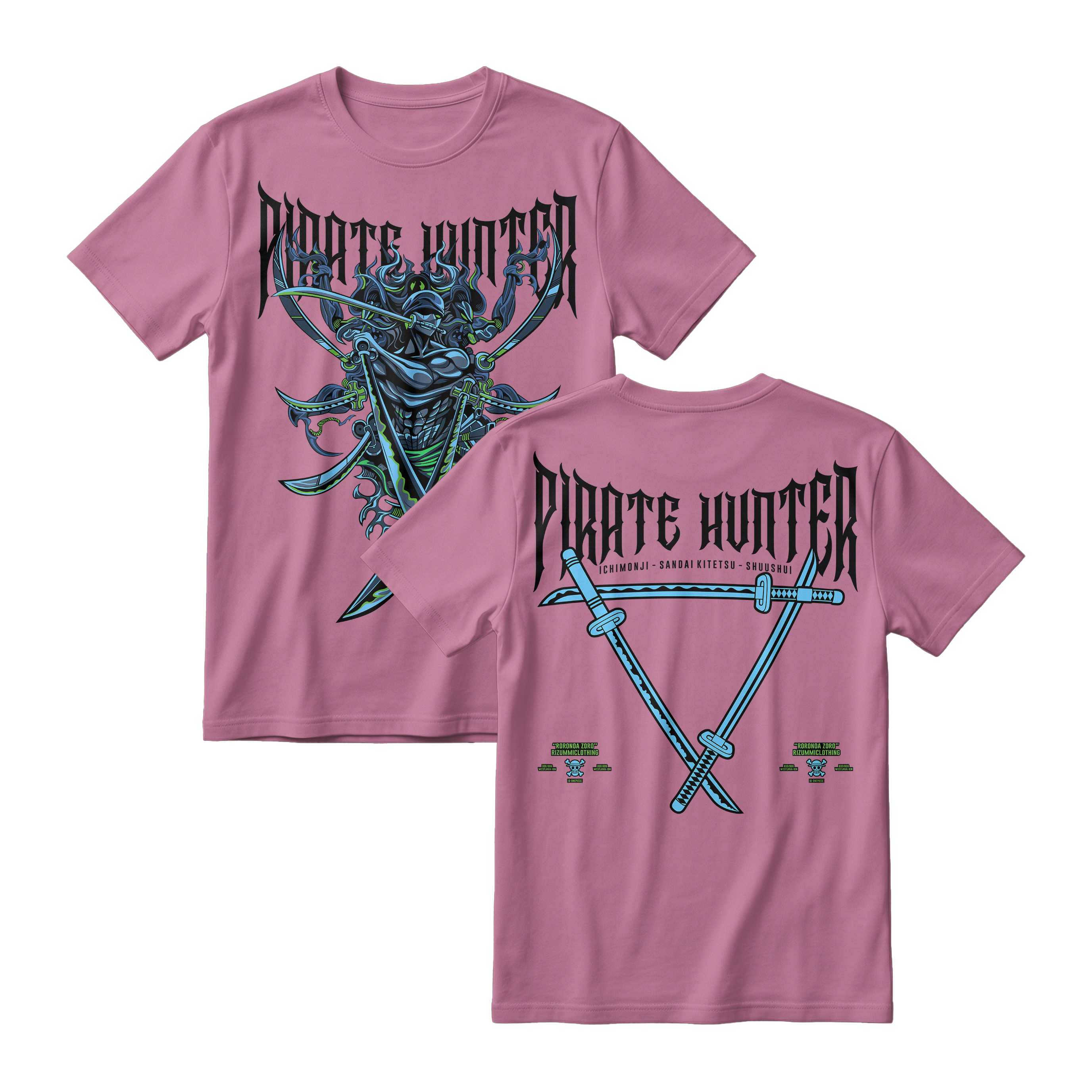 Anime One Piece Roronoa Zoro Pirates Hunter Short Sleeve Tee - LAVENDER