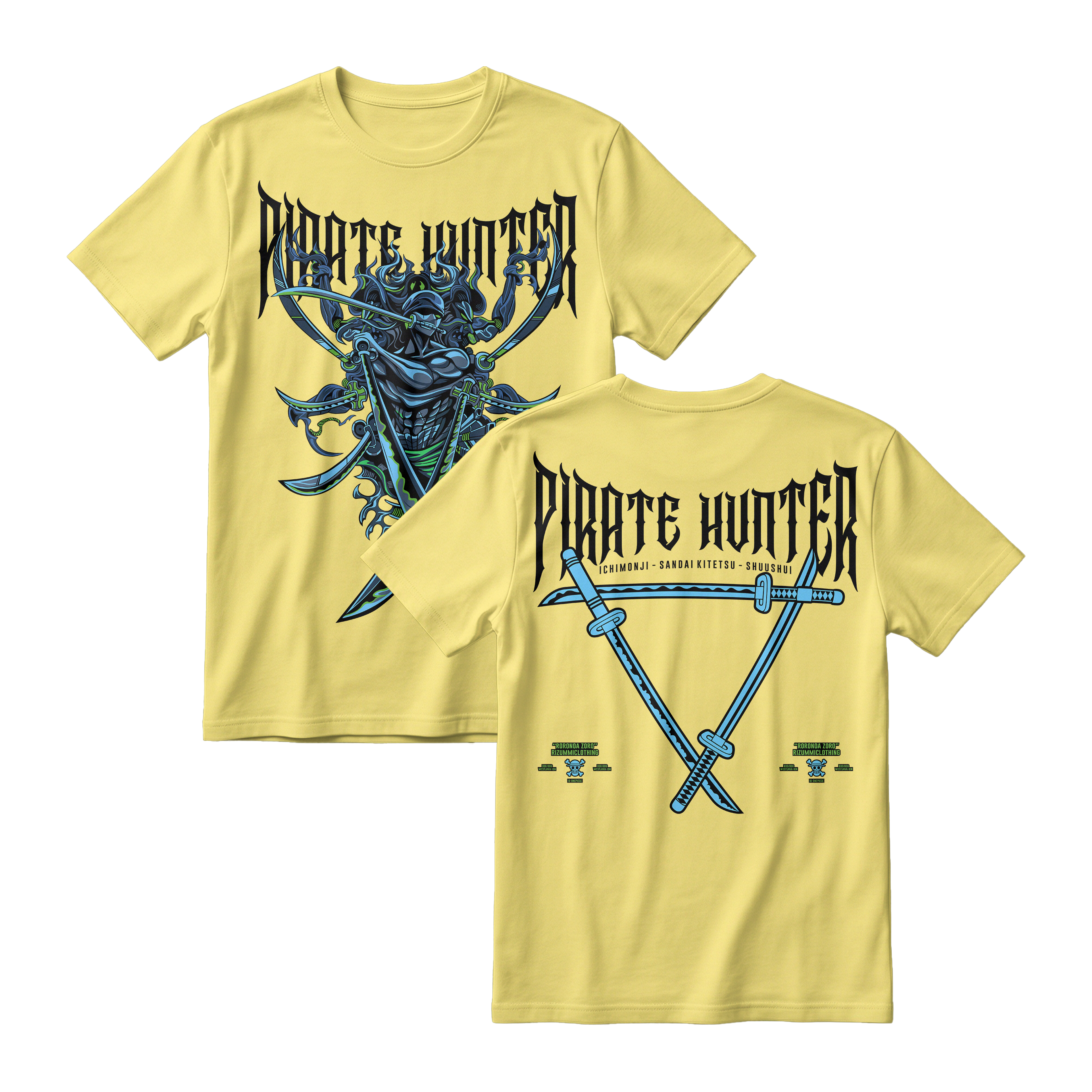 Anime One Piece Roronoa Zoro Pirates Hunter Short Sleeve Tee - LEMON