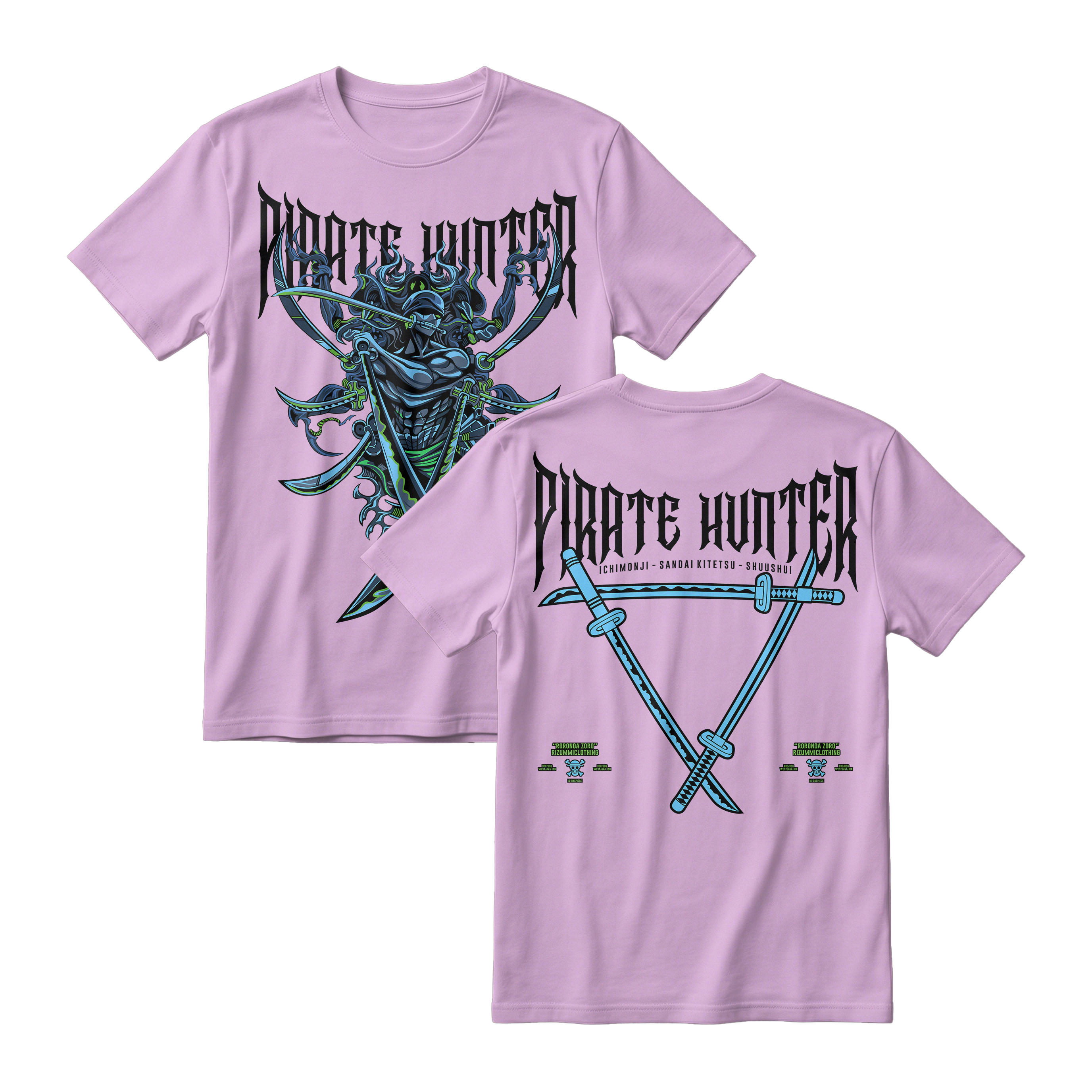 Anime One Piece Roronoa Zoro Pirates Hunter Short Sleeve Tee - LILAC