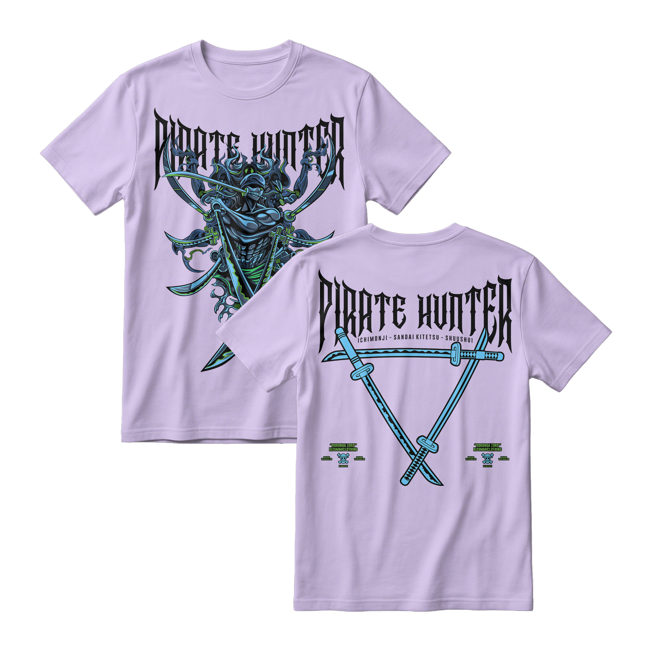 Anime One Piece Roronoa Zoro Pirates Hunter Short Sleeve Tee - PERIWINGKLE