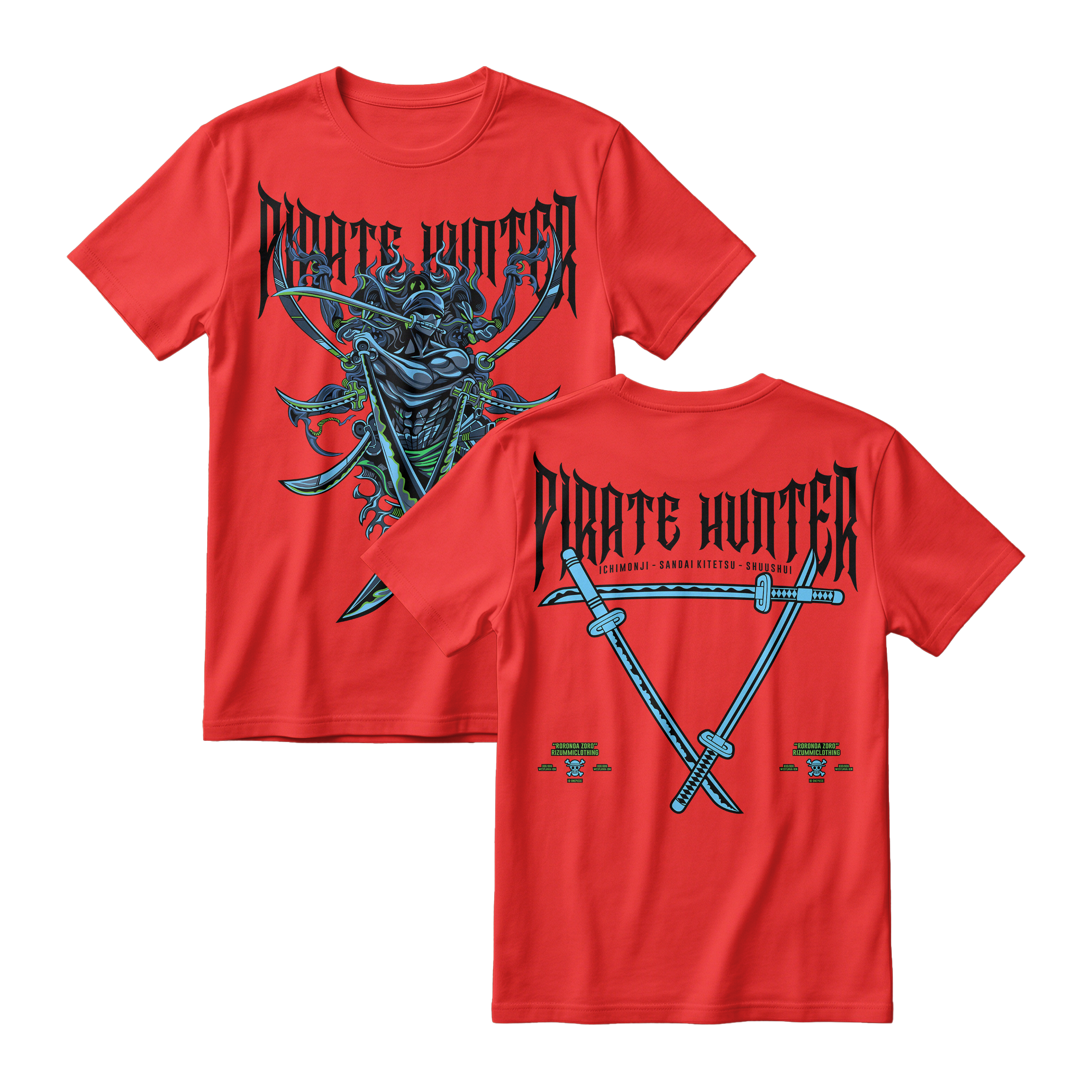 Anime One Piece Roronoa Zoro Pirates Hunter Short Sleeve Tee - RED-CHILI