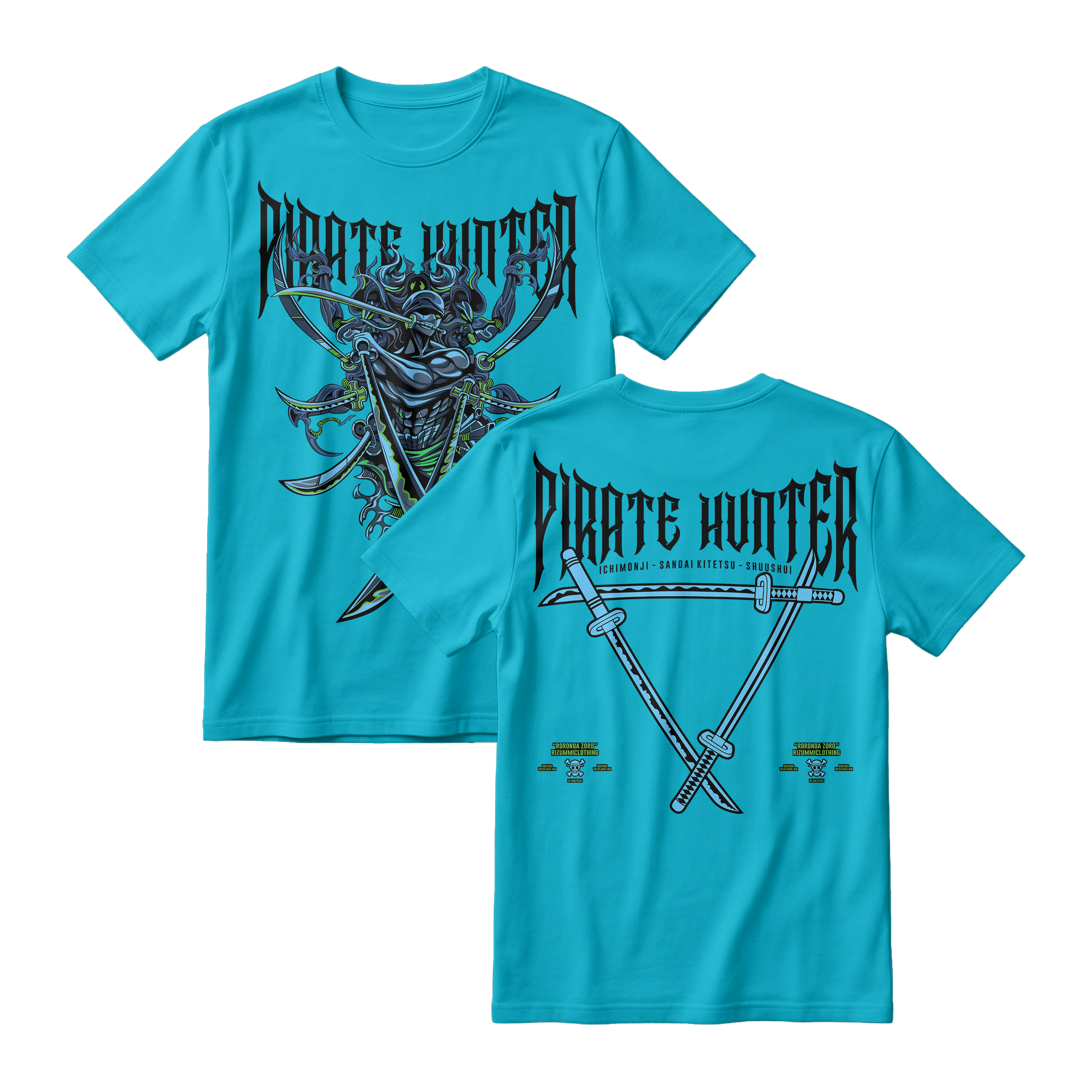 Anime One Piece Roronoa Zoro Pirates Hunter Short Sleeve Tee - TIFFANY