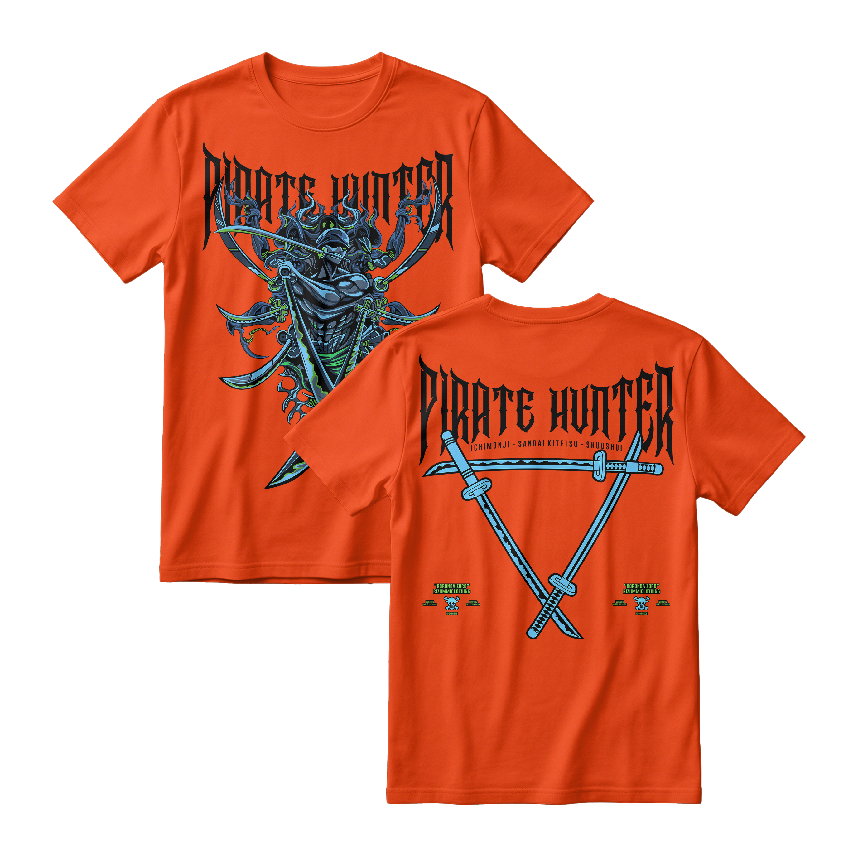 Anime One Piece Roronoa Zoro Pirates Hunter Short Sleeve Tee - TIGER