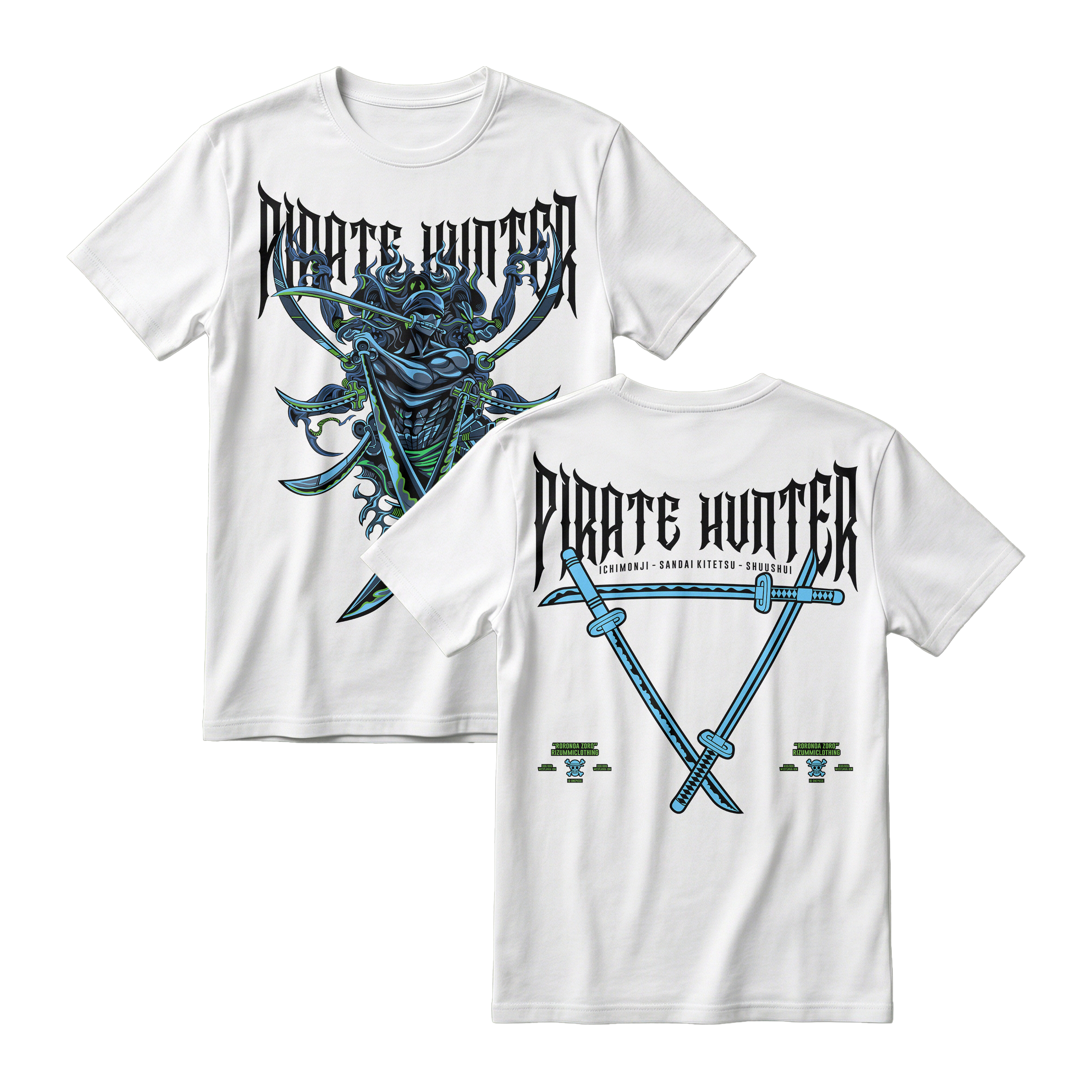 Anime One Piece Roronoa Zoro Pirates Hunter Short Sleeve Tee - WHITE