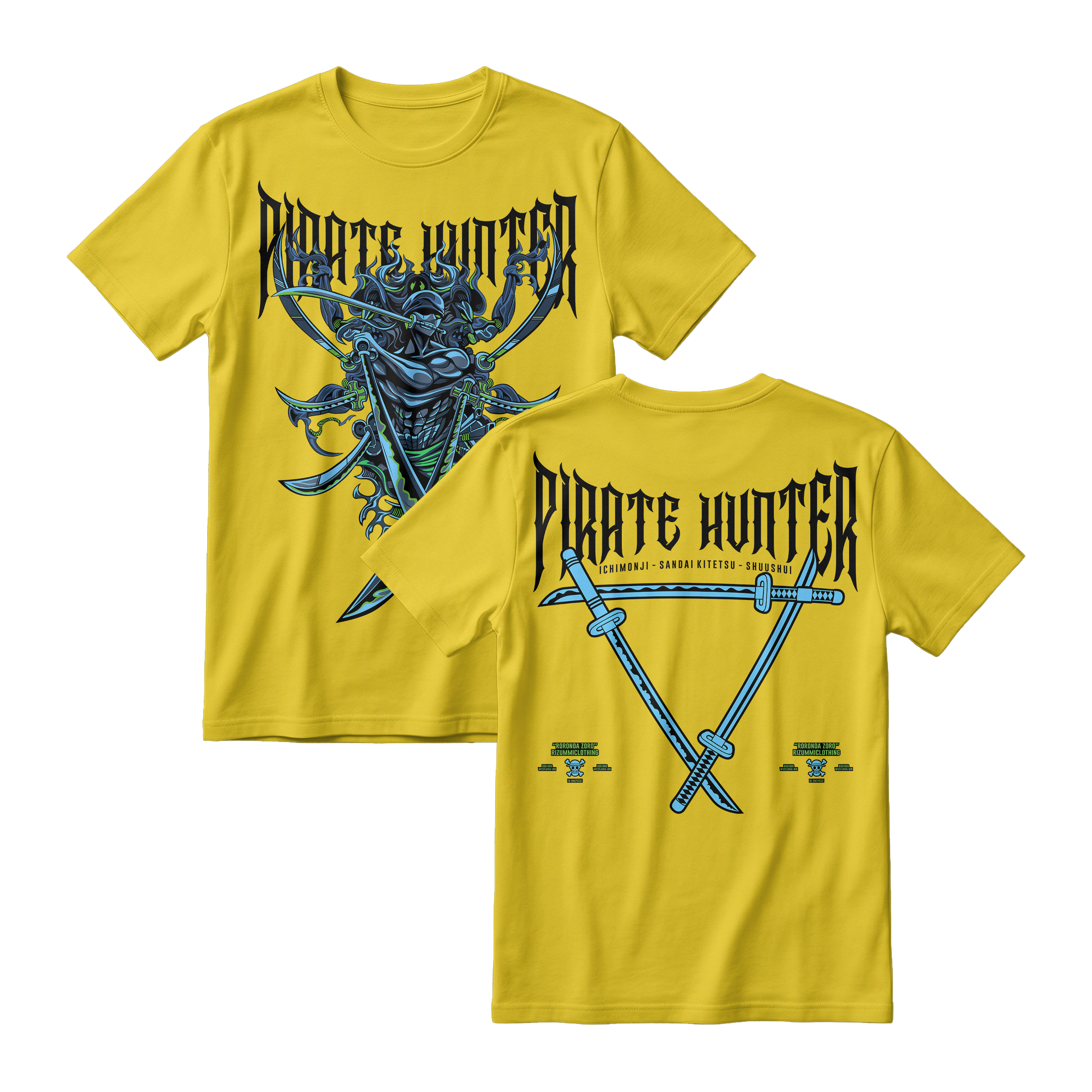 Anime One Piece Roronoa Zoro Pirates Hunter Short Sleeve Tee - YELLOW
