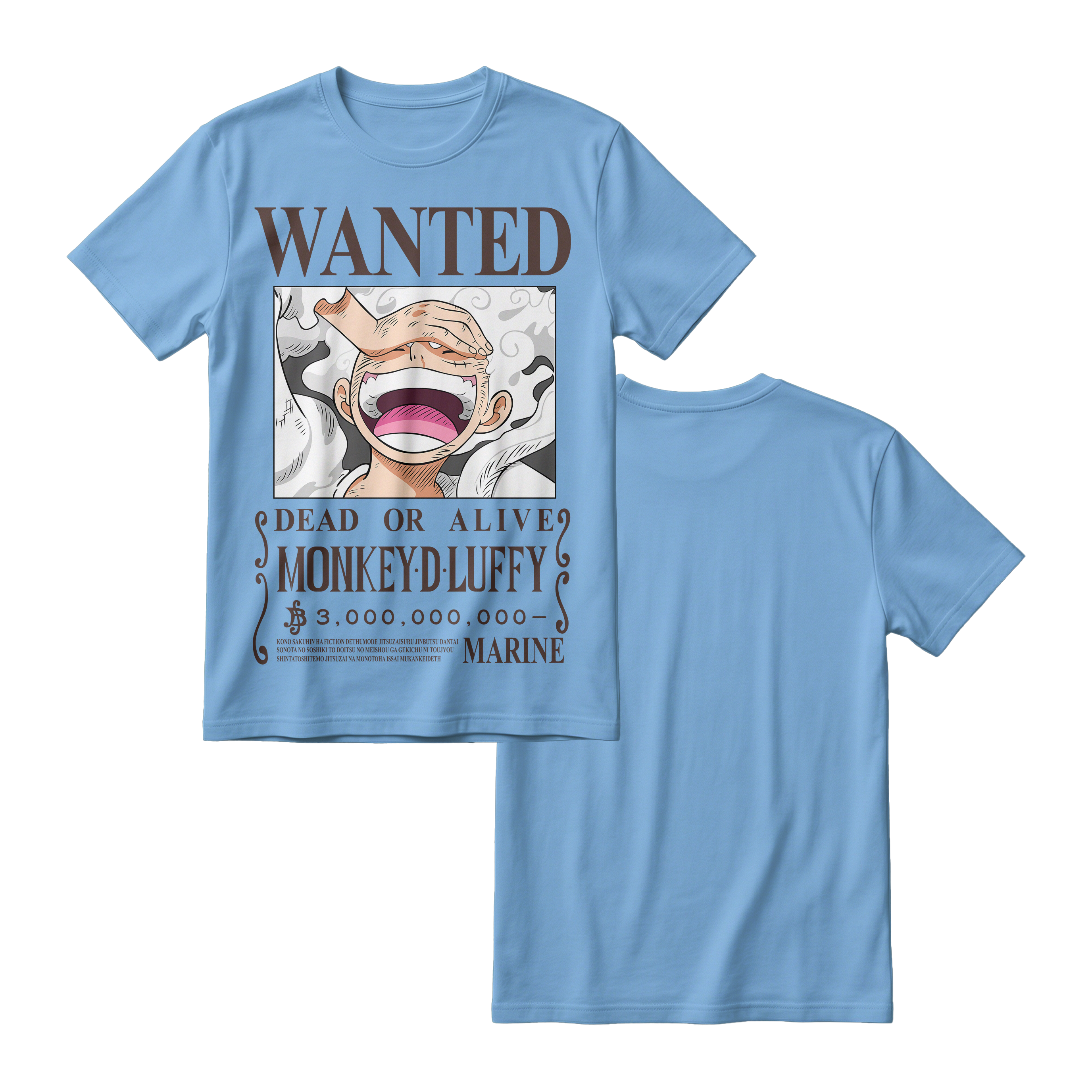 Anime One Piece Wanted Monkey D. Luffy Gear 5 Short Sleeve Tee - RZM012