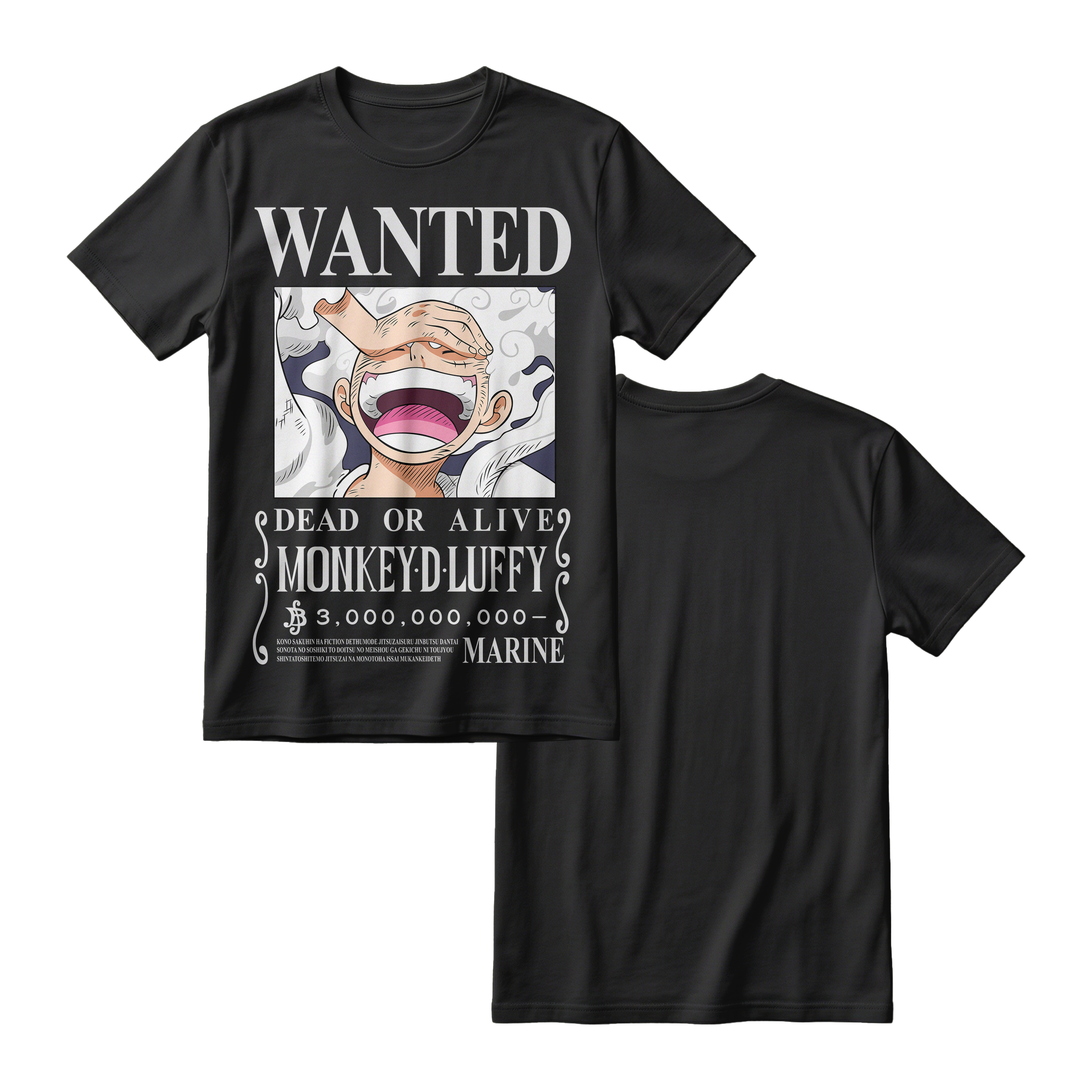 Anime One Piece Wanted Monkey D. Luffy Gear 5 Short Sleeve Tee - RZM012