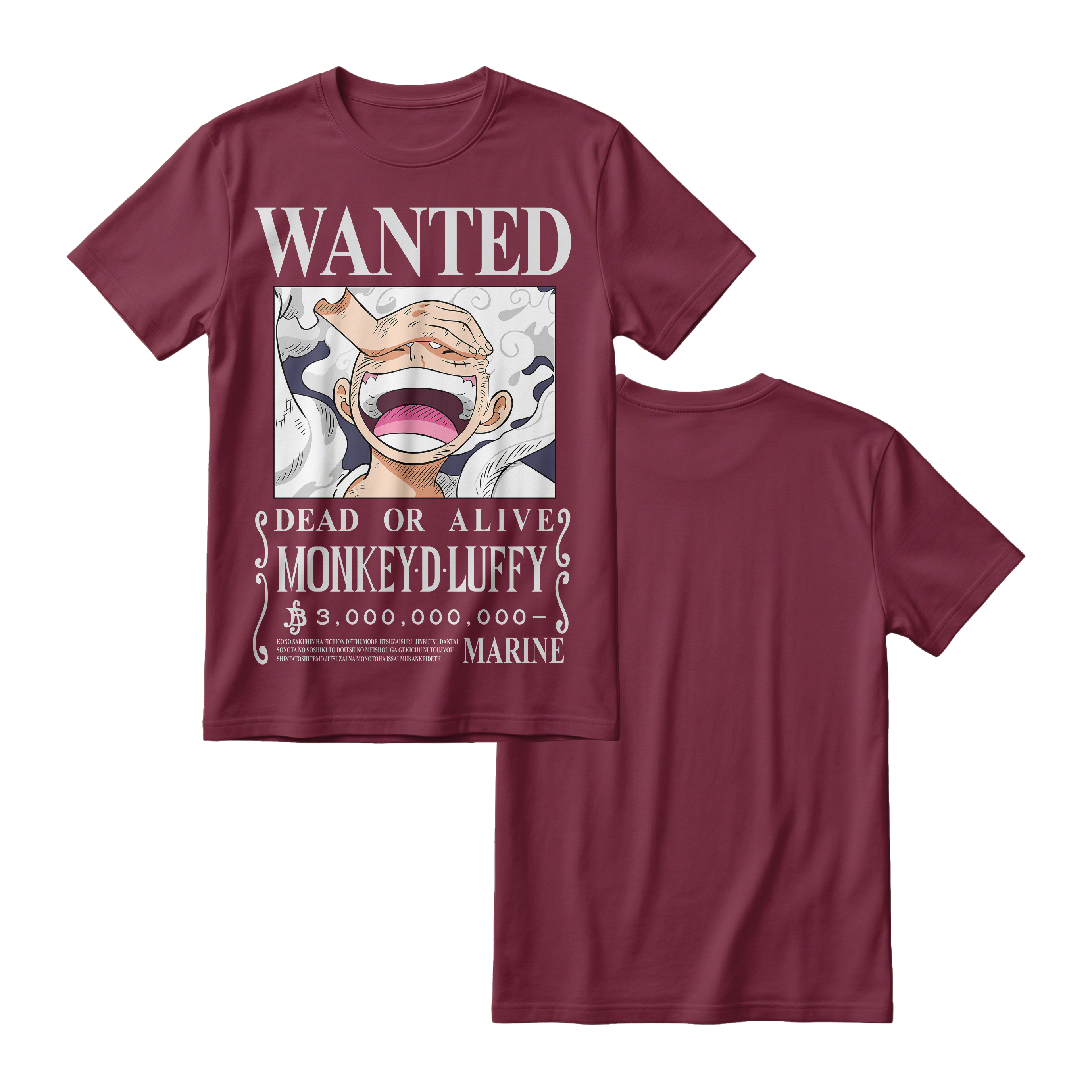 Anime One Piece Wanted Monkey D. Luffy Gear 5 Short Sleeve Tee - RZM012