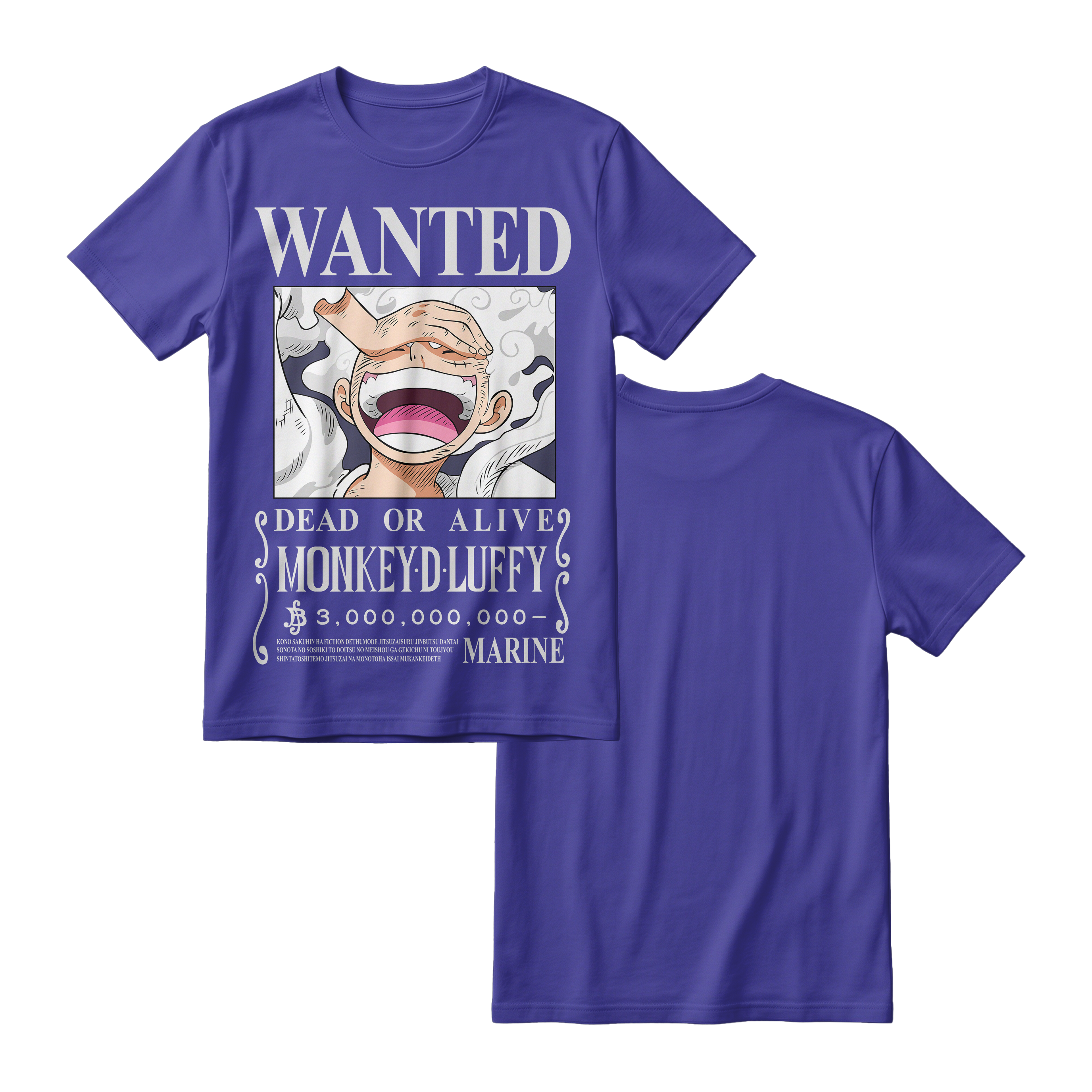 Anime One Piece Wanted Monkey D. Luffy Gear 5 Short Sleeve Tee - RZM012
