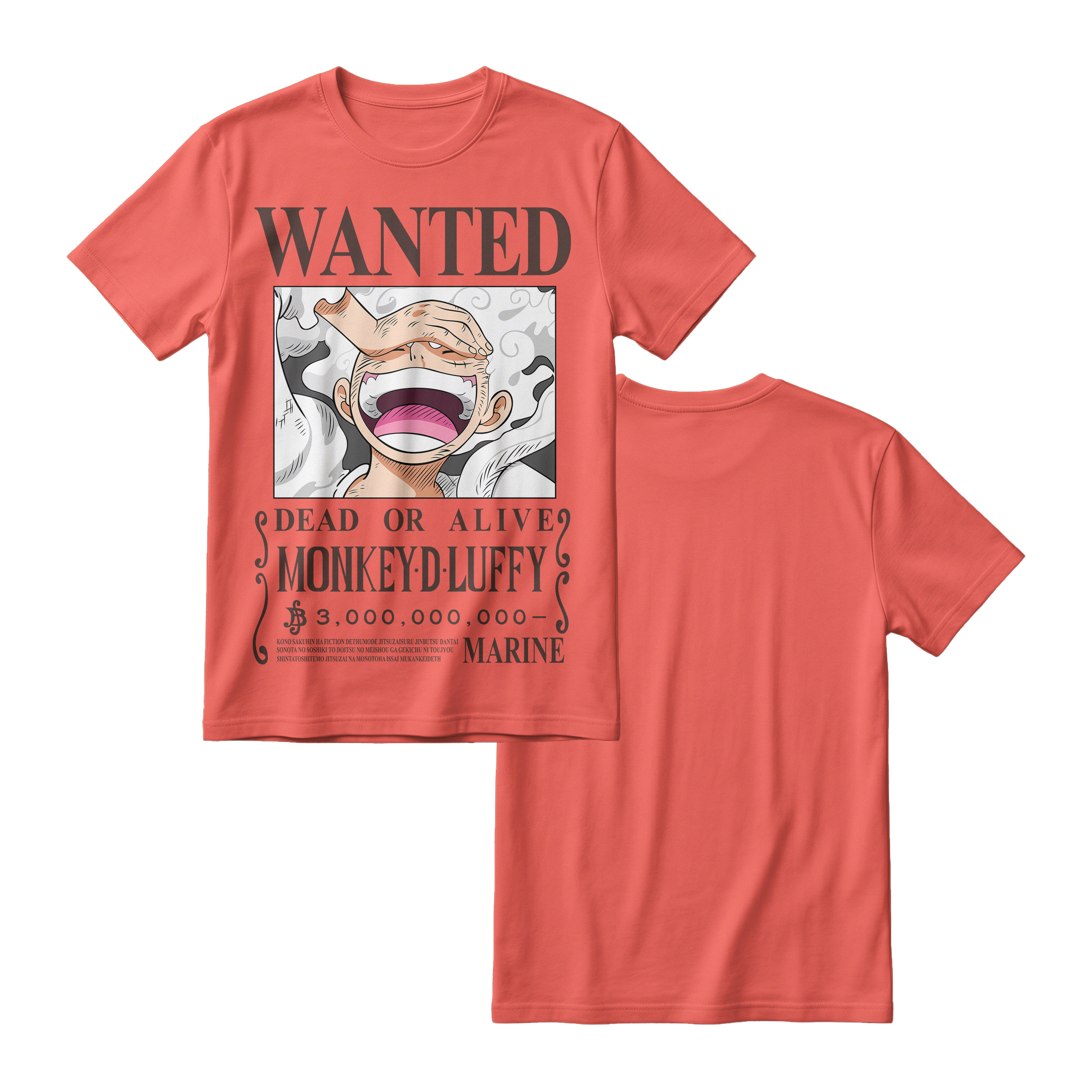 Anime One Piece Wanted Monkey D. Luffy Gear 5 Short Sleeve Tee - RZM012