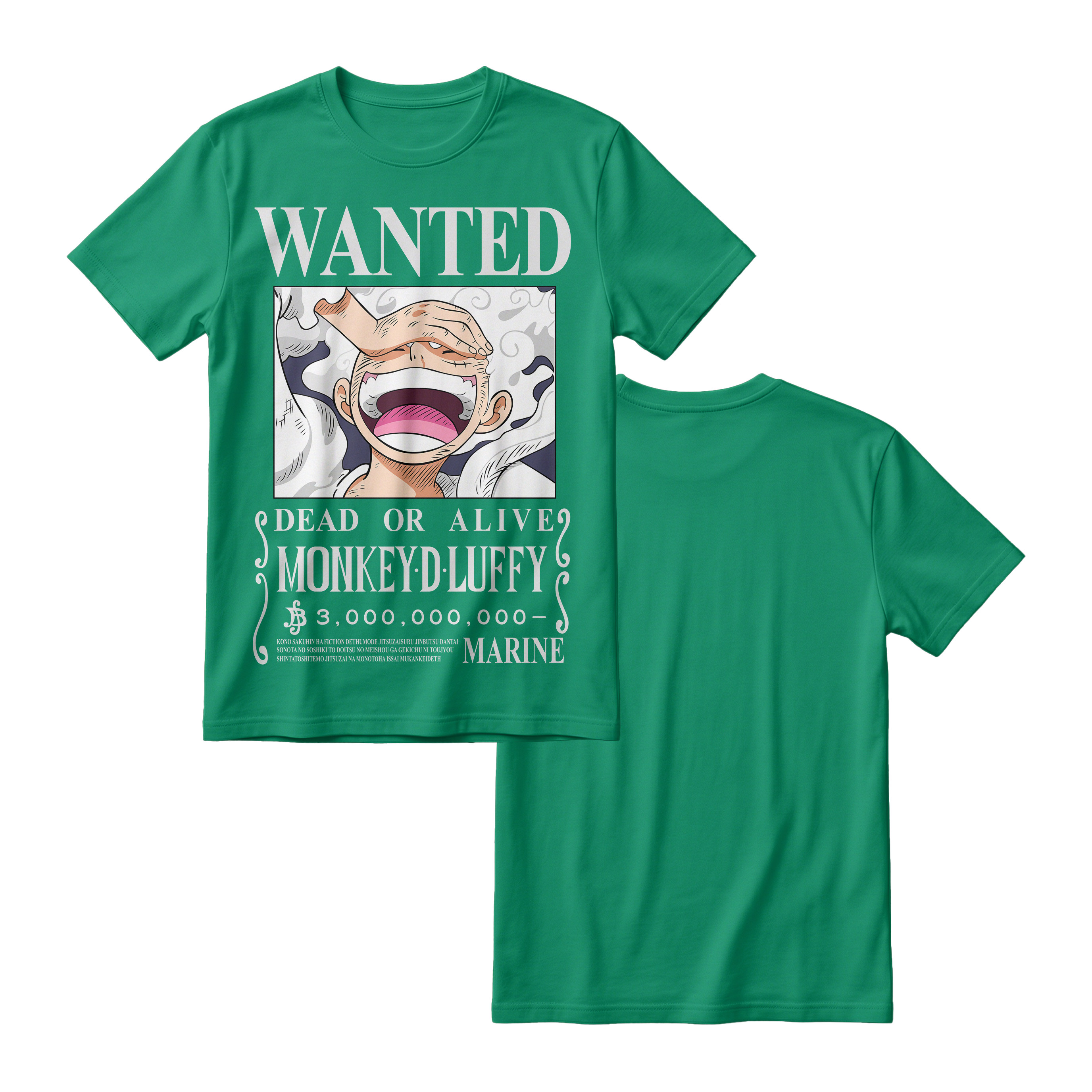 Anime One Piece Wanted Monkey D. Luffy Gear 5 Short Sleeve Tee - RZM012