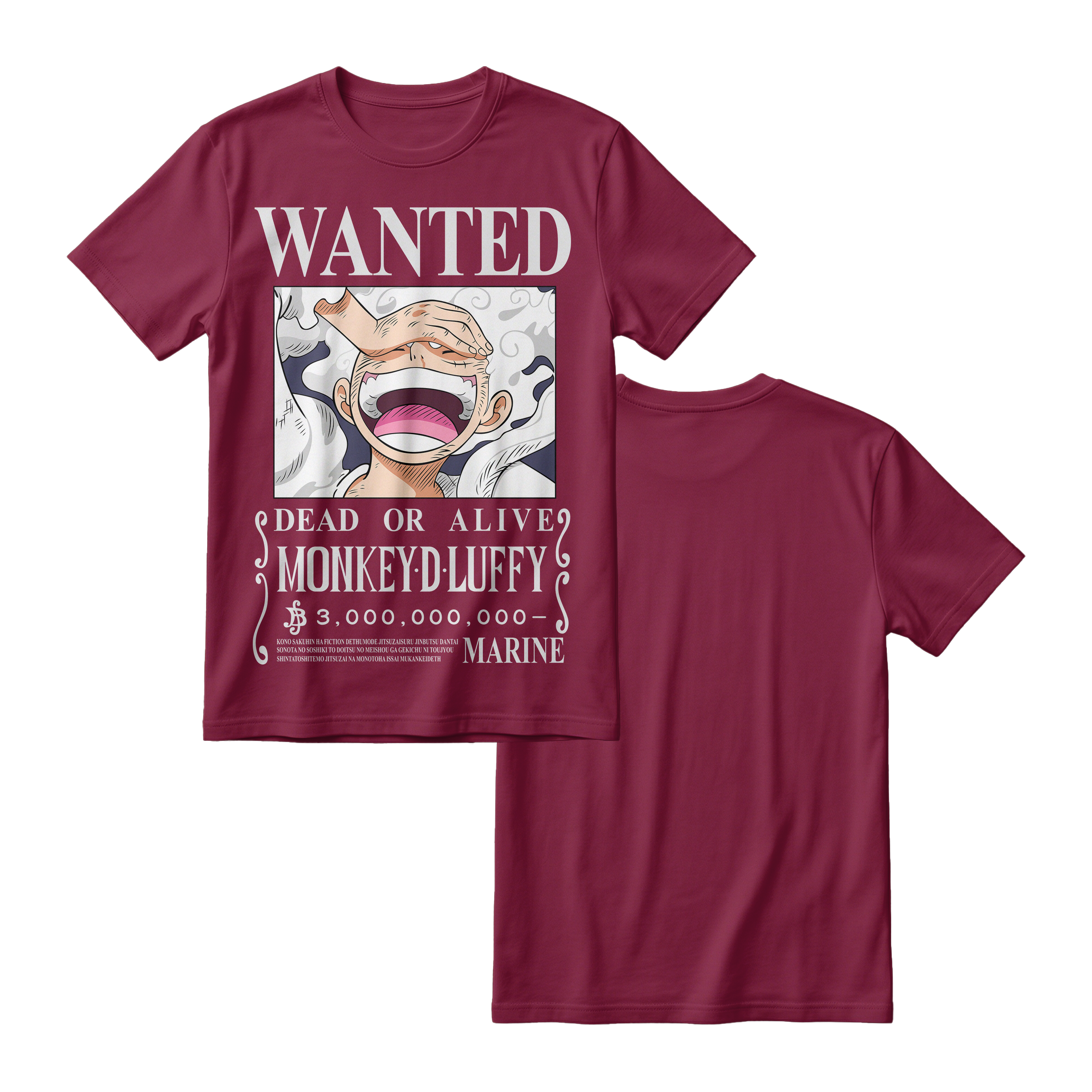 Anime One Piece Wanted Monkey D. Luffy Gear 5 Short Sleeve Tee - RZM012