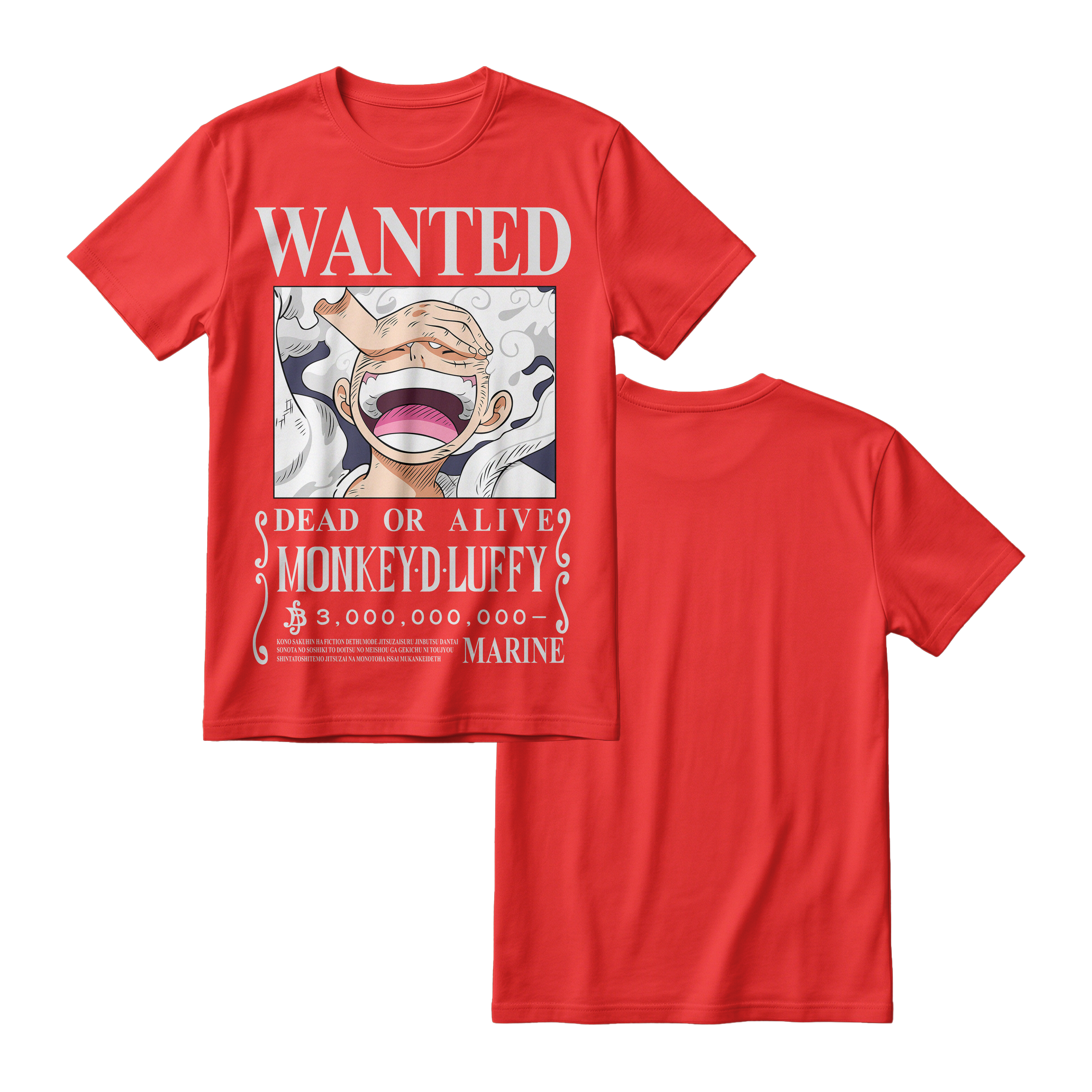 Anime One Piece Wanted Monkey D. Luffy Gear 5 Short Sleeve Tee - RZM012