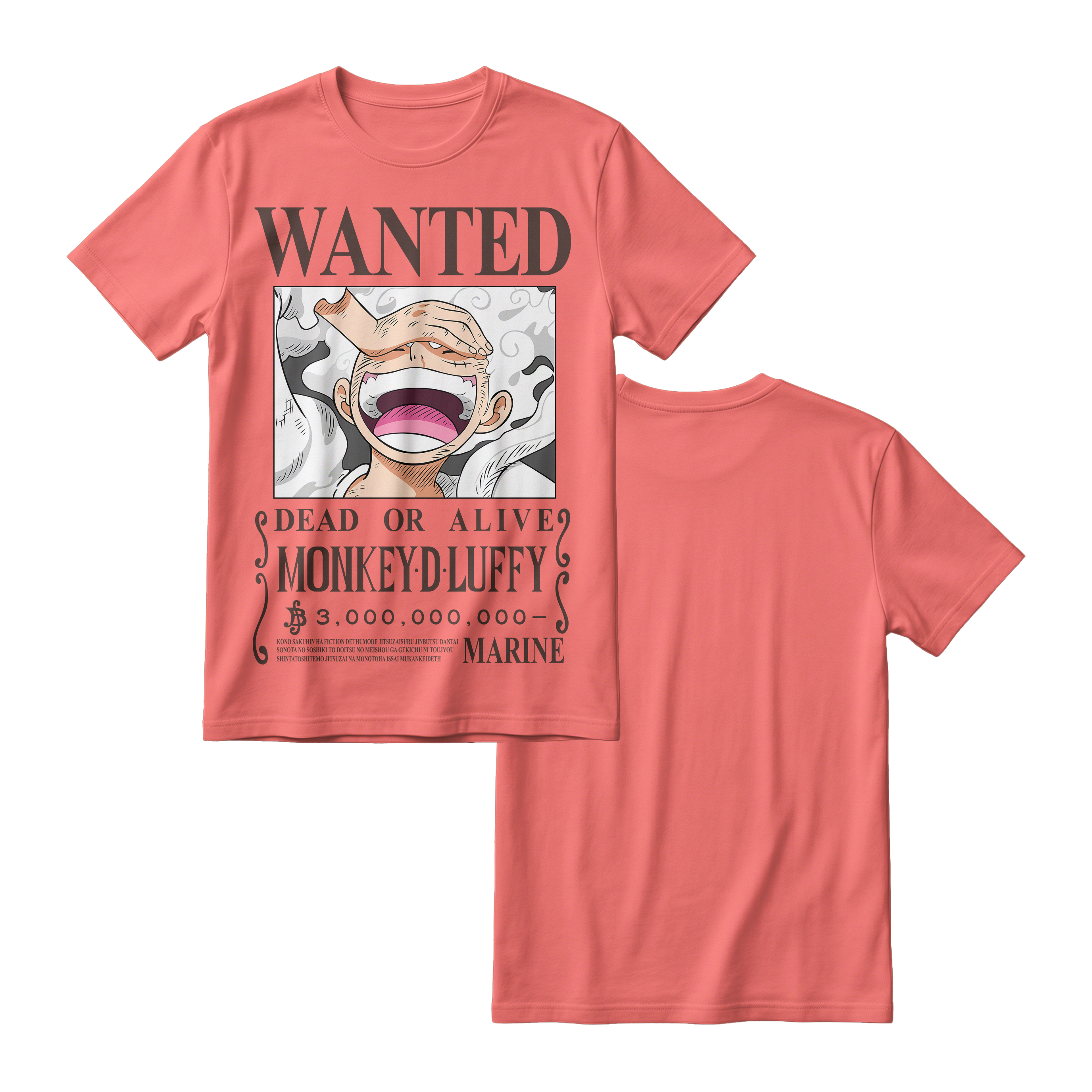 Anime One Piece Wanted Monkey D. Luffy Gear 5 Short Sleeve Tee - RZM012