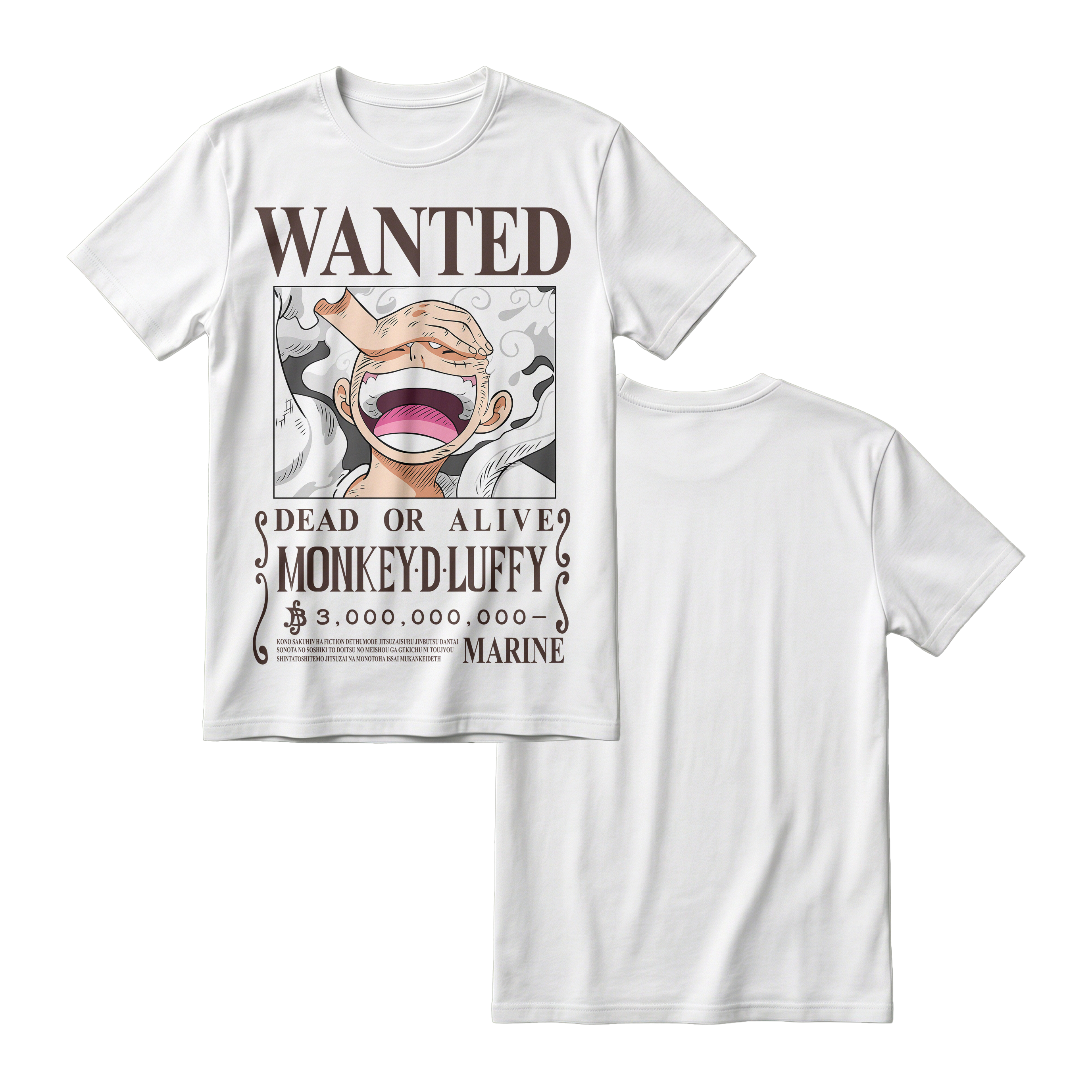 Anime One Piece Wanted Monkey D. Luffy Gear 5 Short Sleeve Tee - RZM012