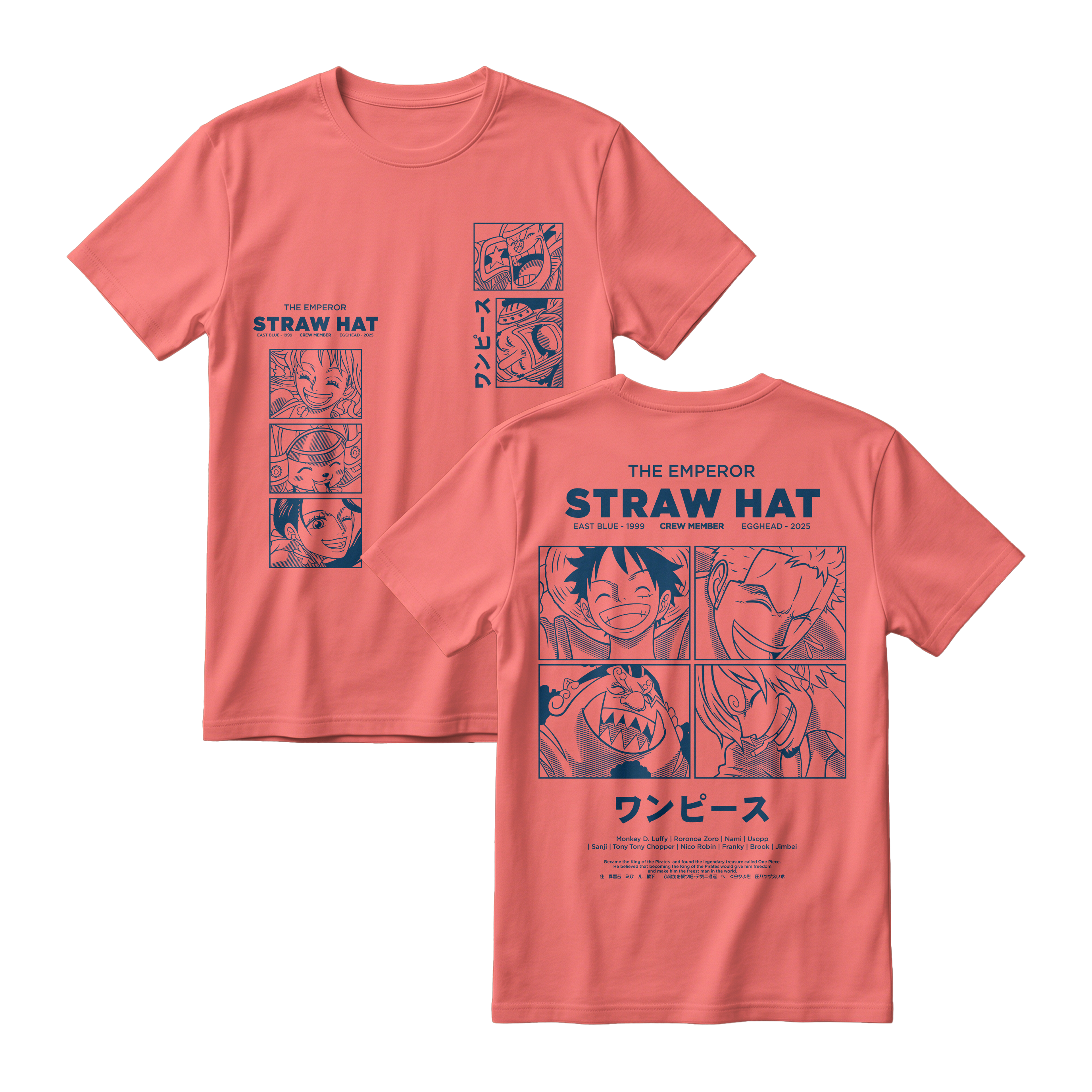 Anime One Piece Emperor Straw Hat Crew Short Sleeve Tee - RZM014