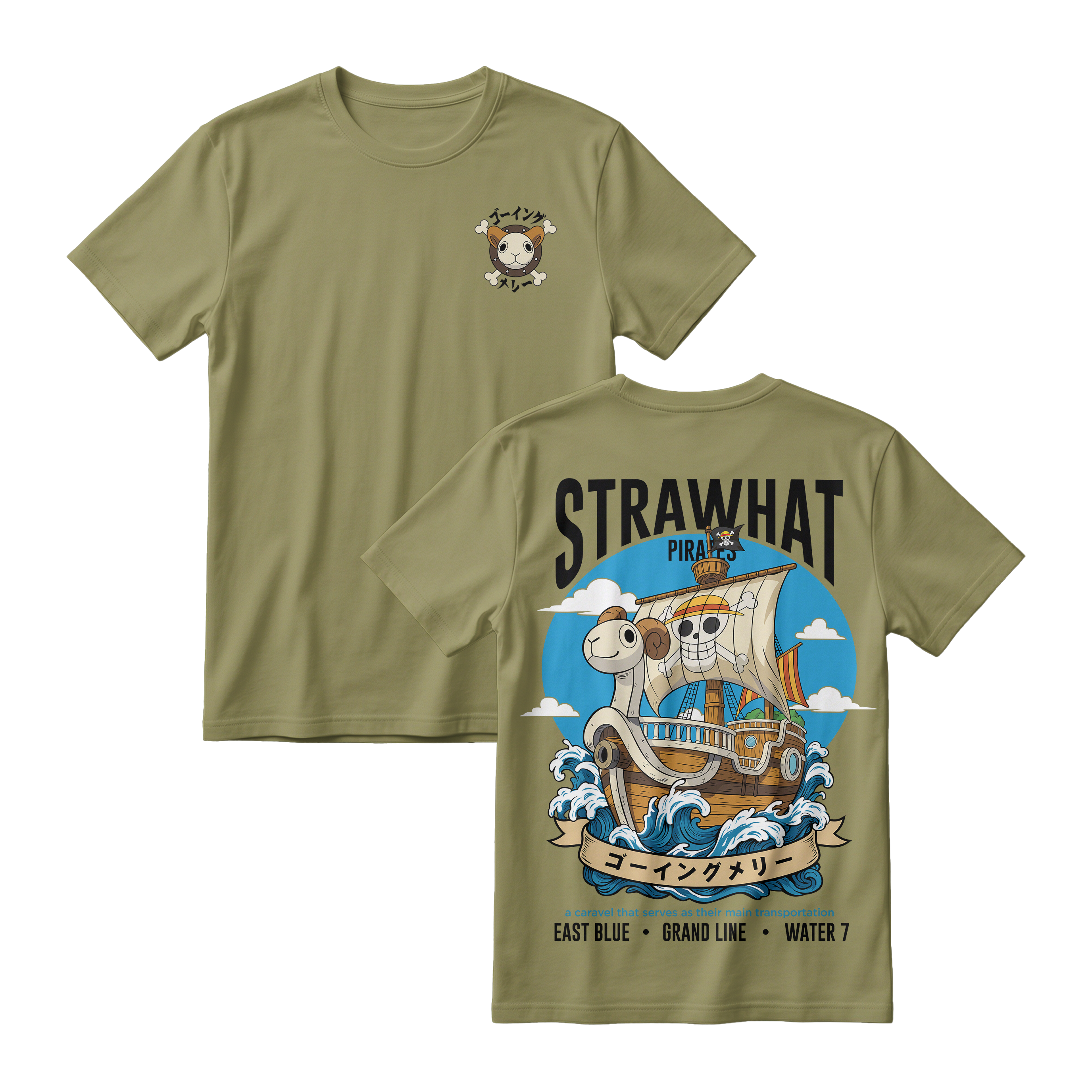 Anime One Piece Straw Hat Pirates Thousand Sunny Journey Short Sleeve Tee - RZM017