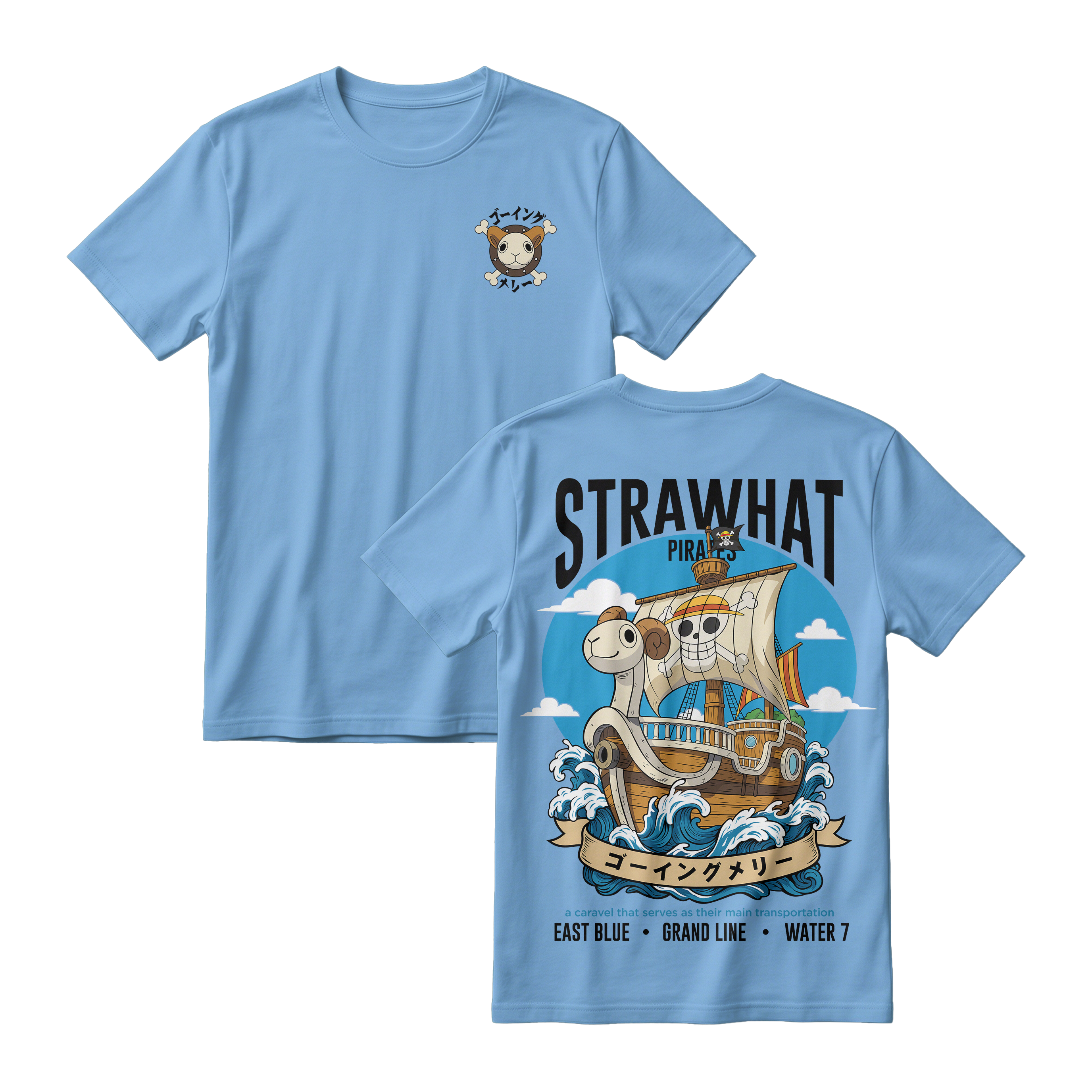 Anime One Piece Straw Hat Pirates Thousand Sunny Journey Short Sleeve Tee - RZM017