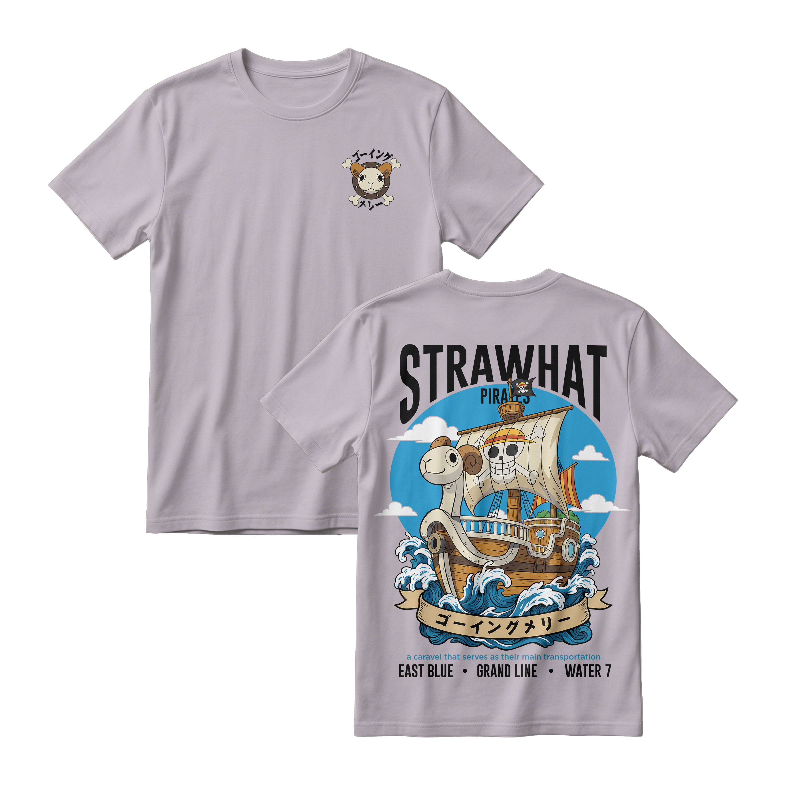 Anime One Piece Straw Hat Pirates Thousand Sunny Journey Short Sleeve Tee - RZM017