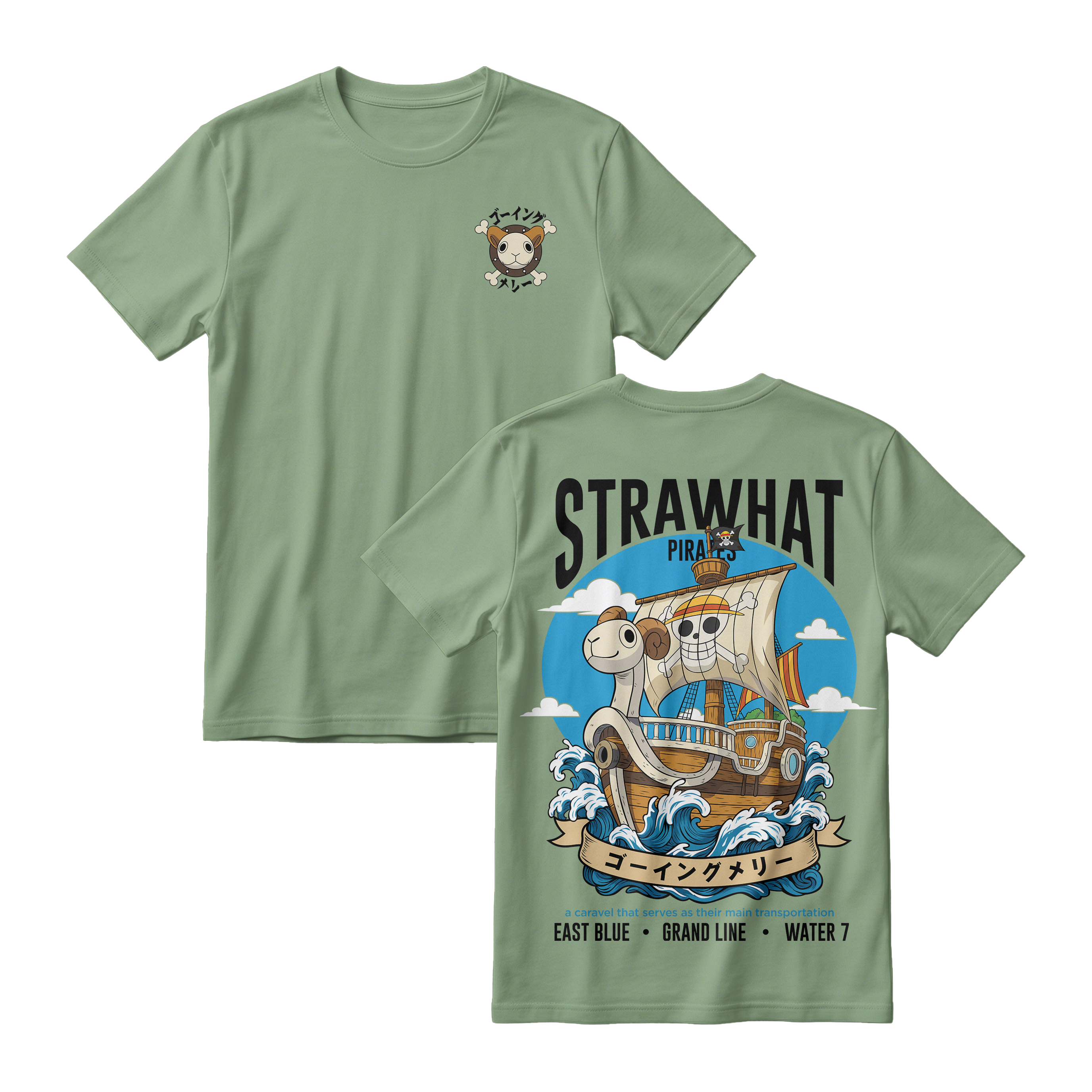 Anime One Piece Straw Hat Pirates Thousand Sunny Journey Short Sleeve Tee - RZM017