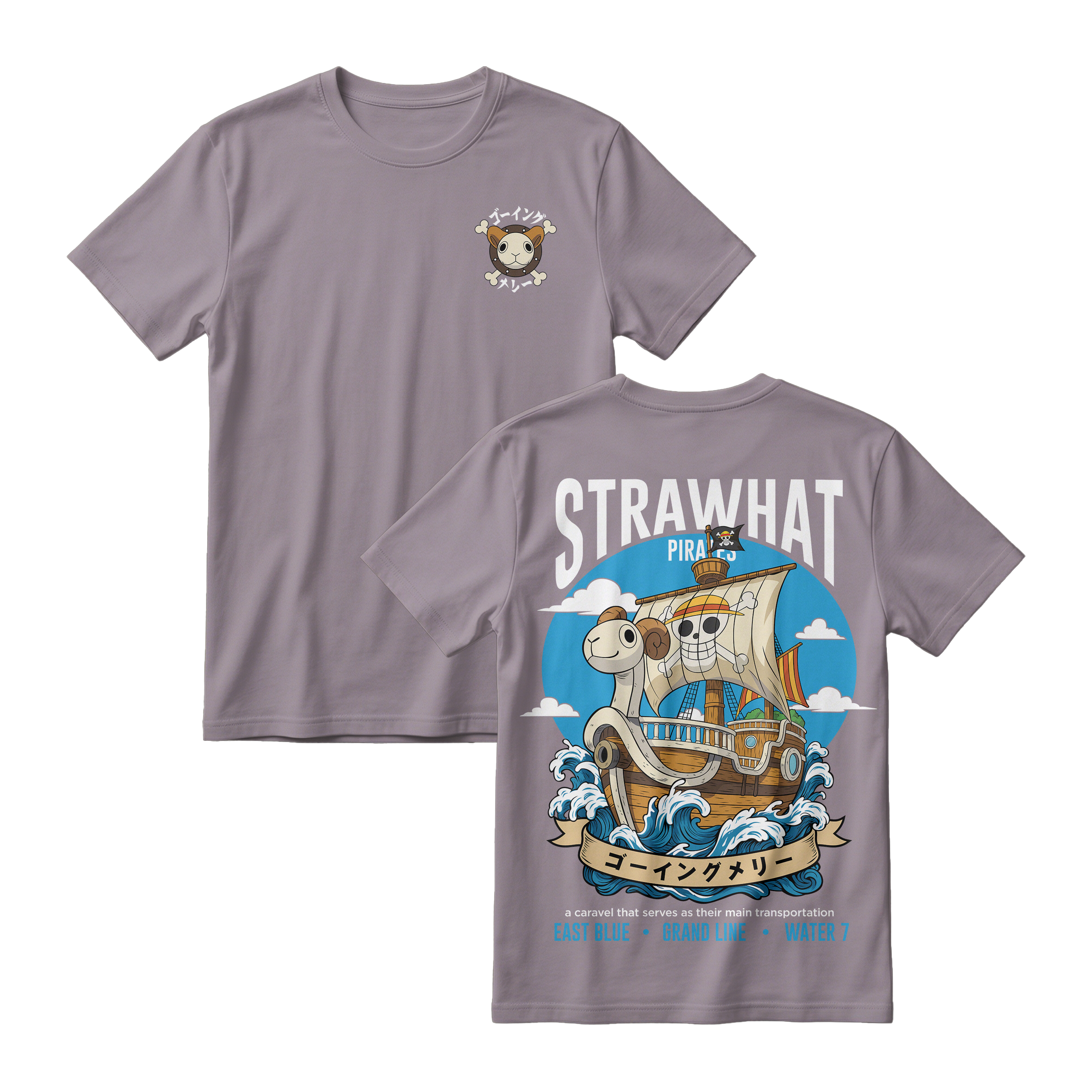 Anime One Piece Straw Hat Pirates Thousand Sunny Journey Short Sleeve Tee - RZM017