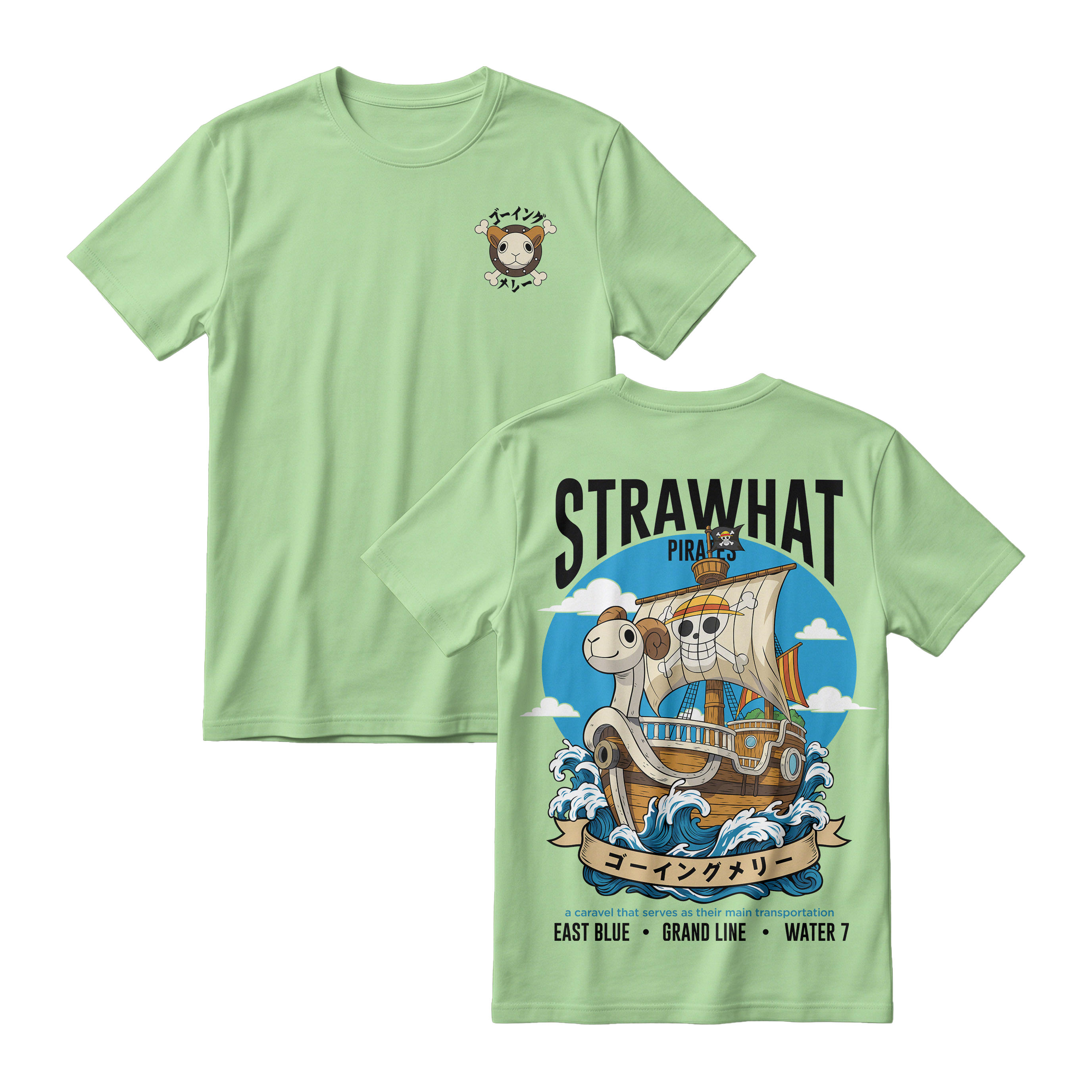Anime One Piece Straw Hat Pirates Thousand Sunny Journey Short Sleeve Tee - RZM017