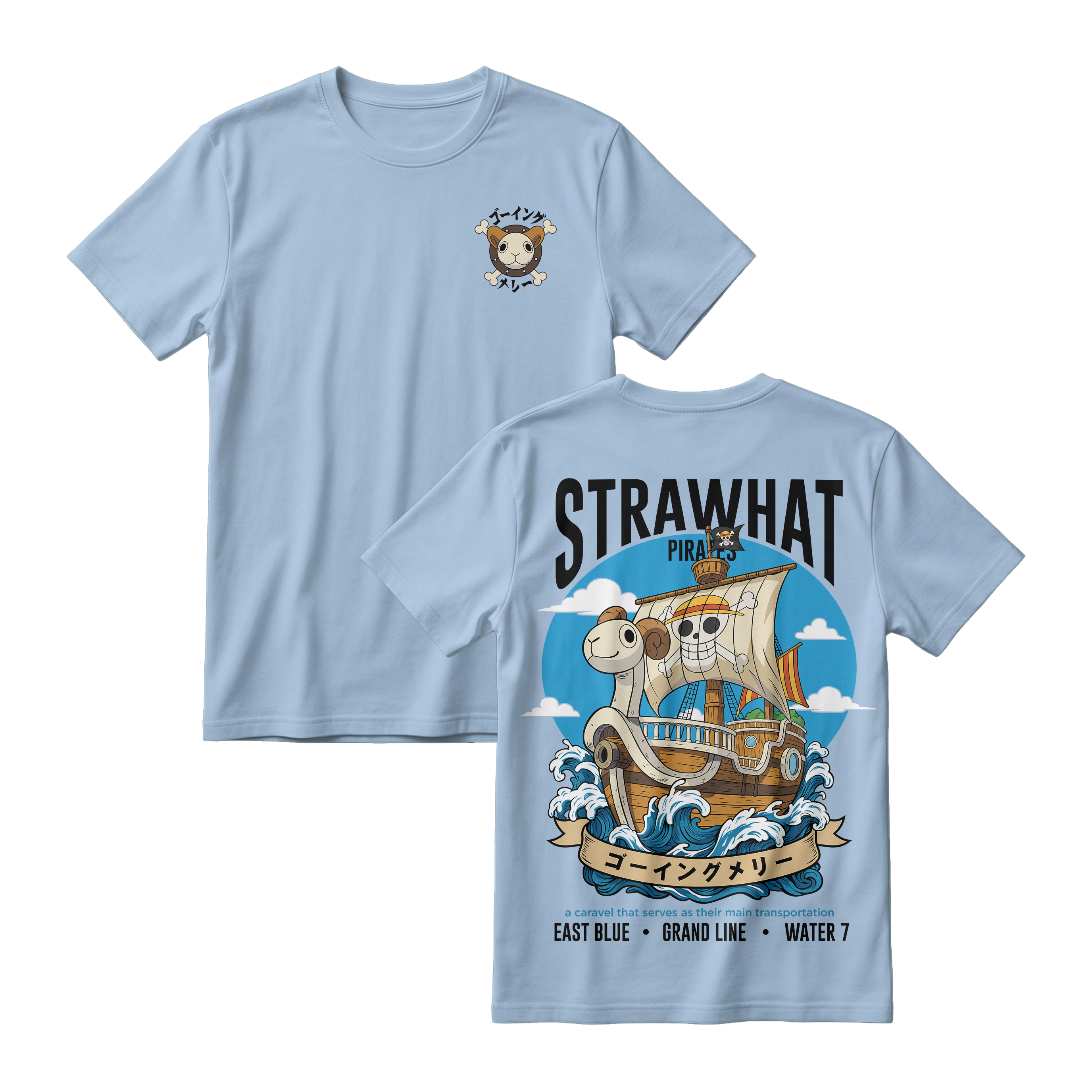 Anime One Piece Straw Hat Pirates Thousand Sunny Journey Short Sleeve Tee - RZM017