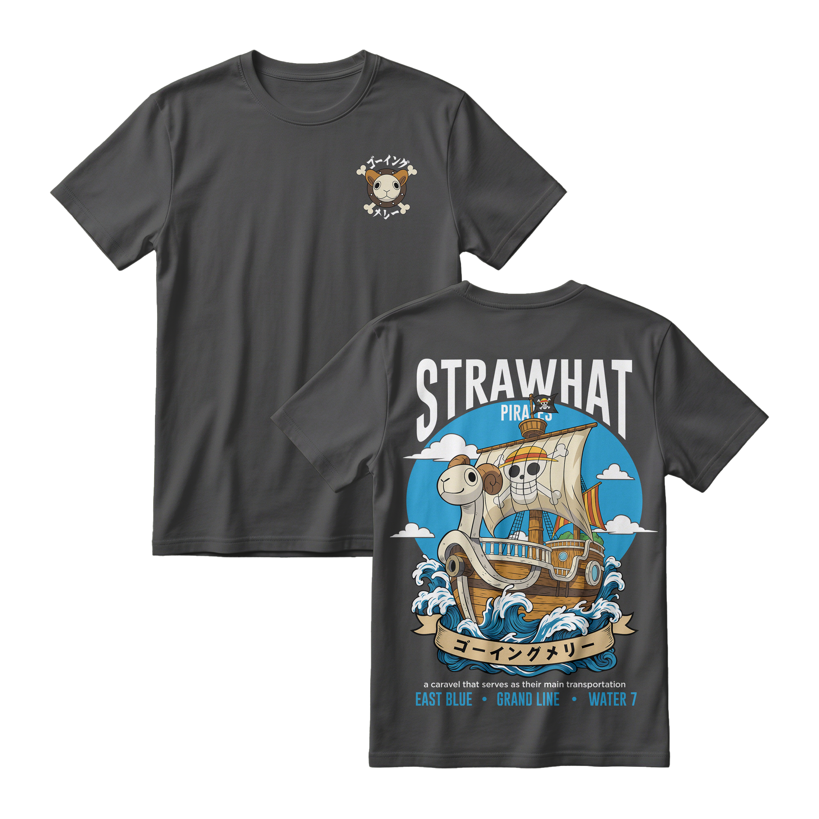 Anime One Piece Straw Hat Pirates Thousand Sunny Journey Short Sleeve Tee - RZM017