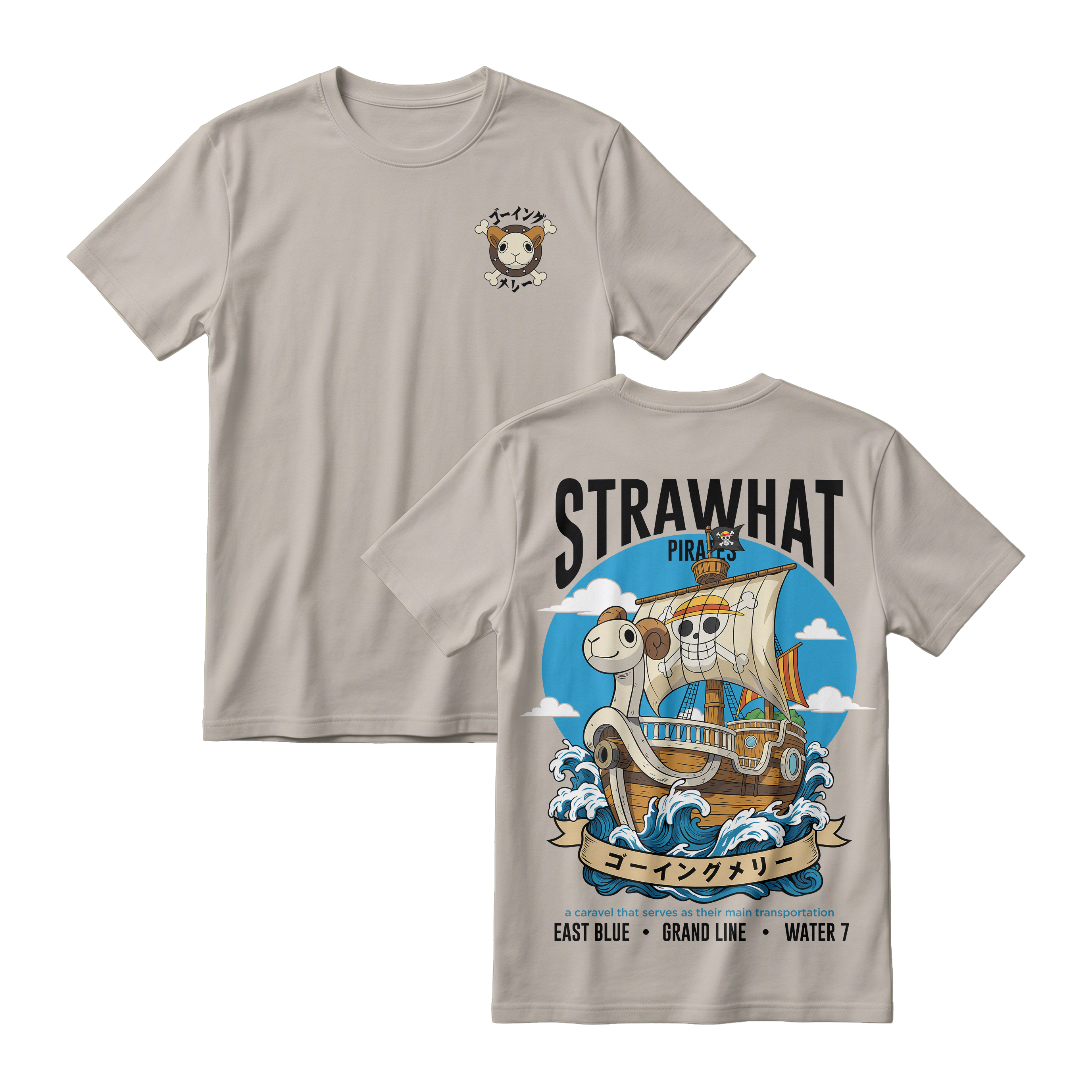 Anime One Piece Straw Hat Pirates Thousand Sunny Journey Short Sleeve Tee - RZM017