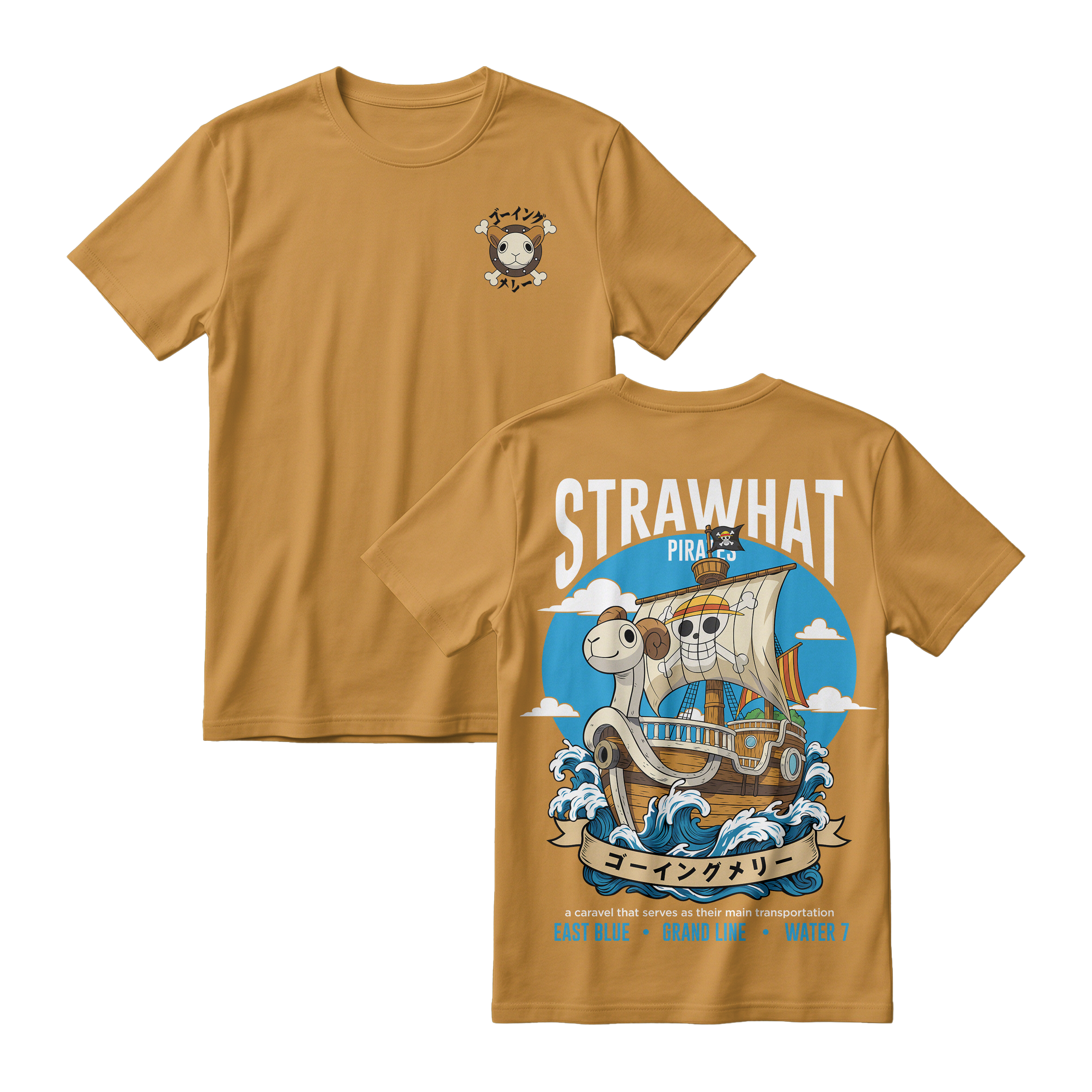 Anime One Piece Straw Hat Pirates Thousand Sunny Journey Short Sleeve Tee - RZM017