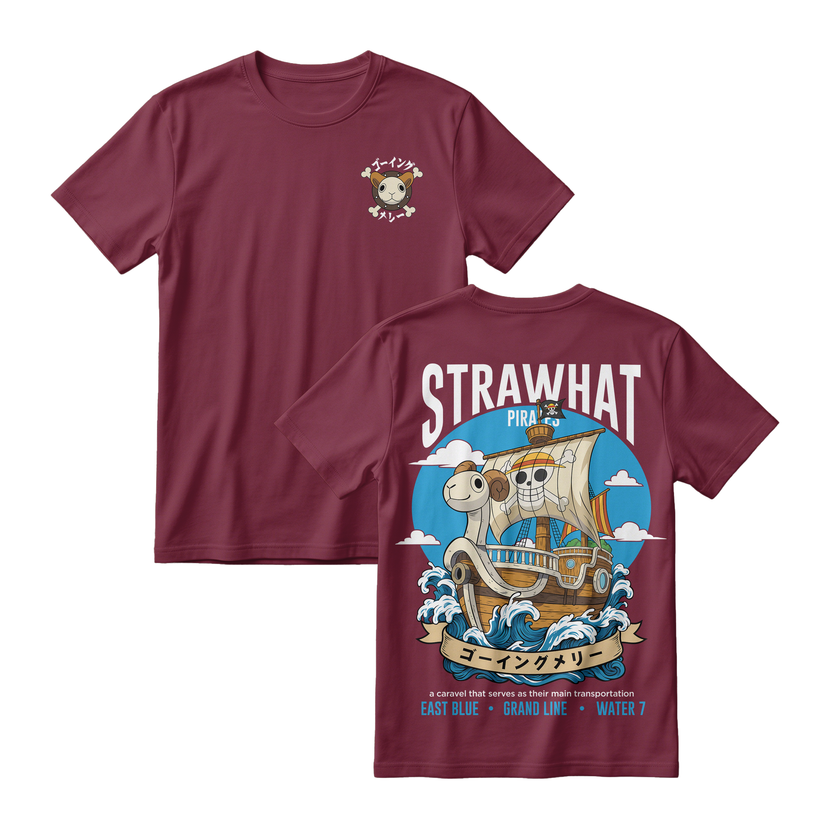 Anime One Piece Straw Hat Pirates Thousand Sunny Journey Short Sleeve Tee - RZM017