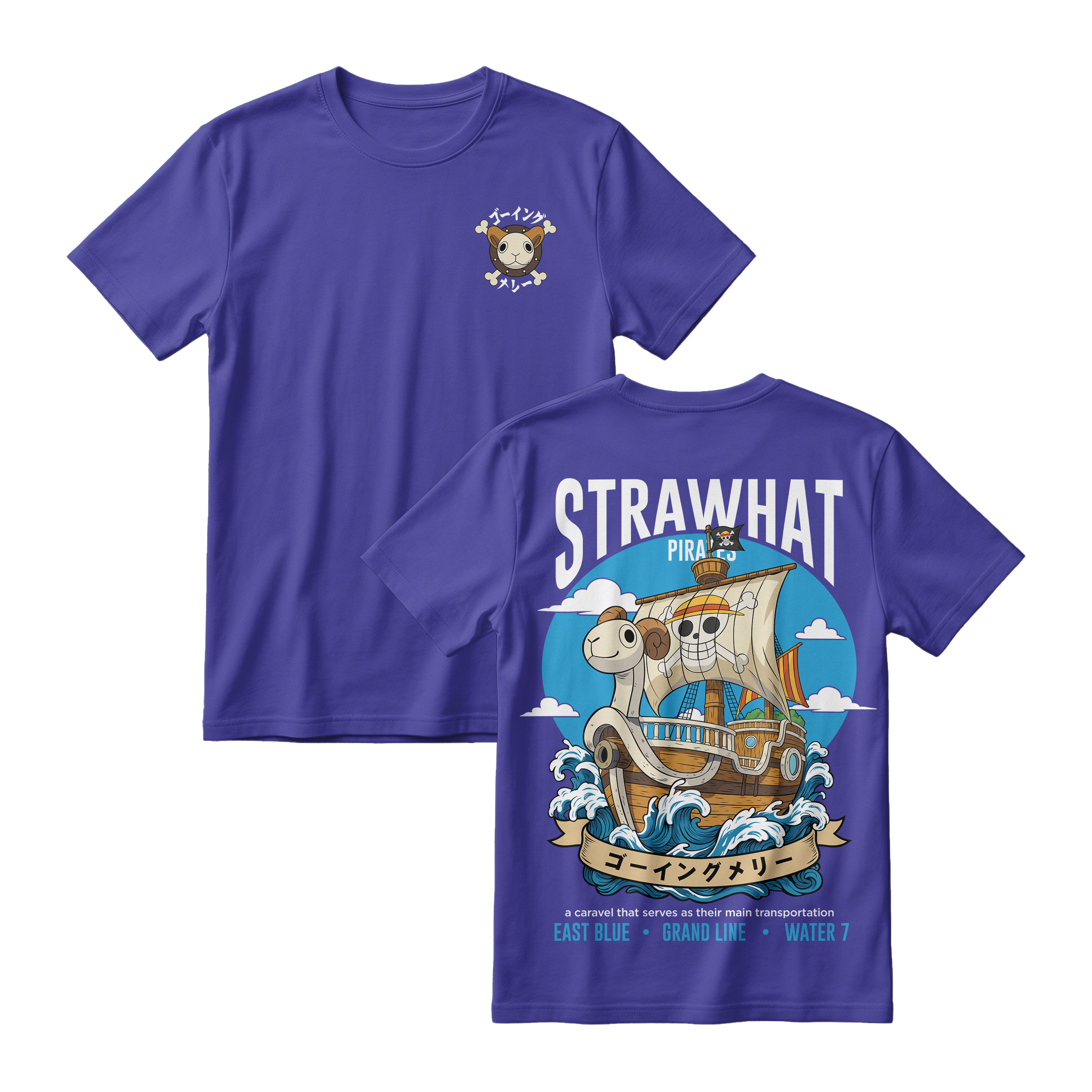Anime One Piece Straw Hat Pirates Thousand Sunny Journey Short Sleeve Tee - RZM017