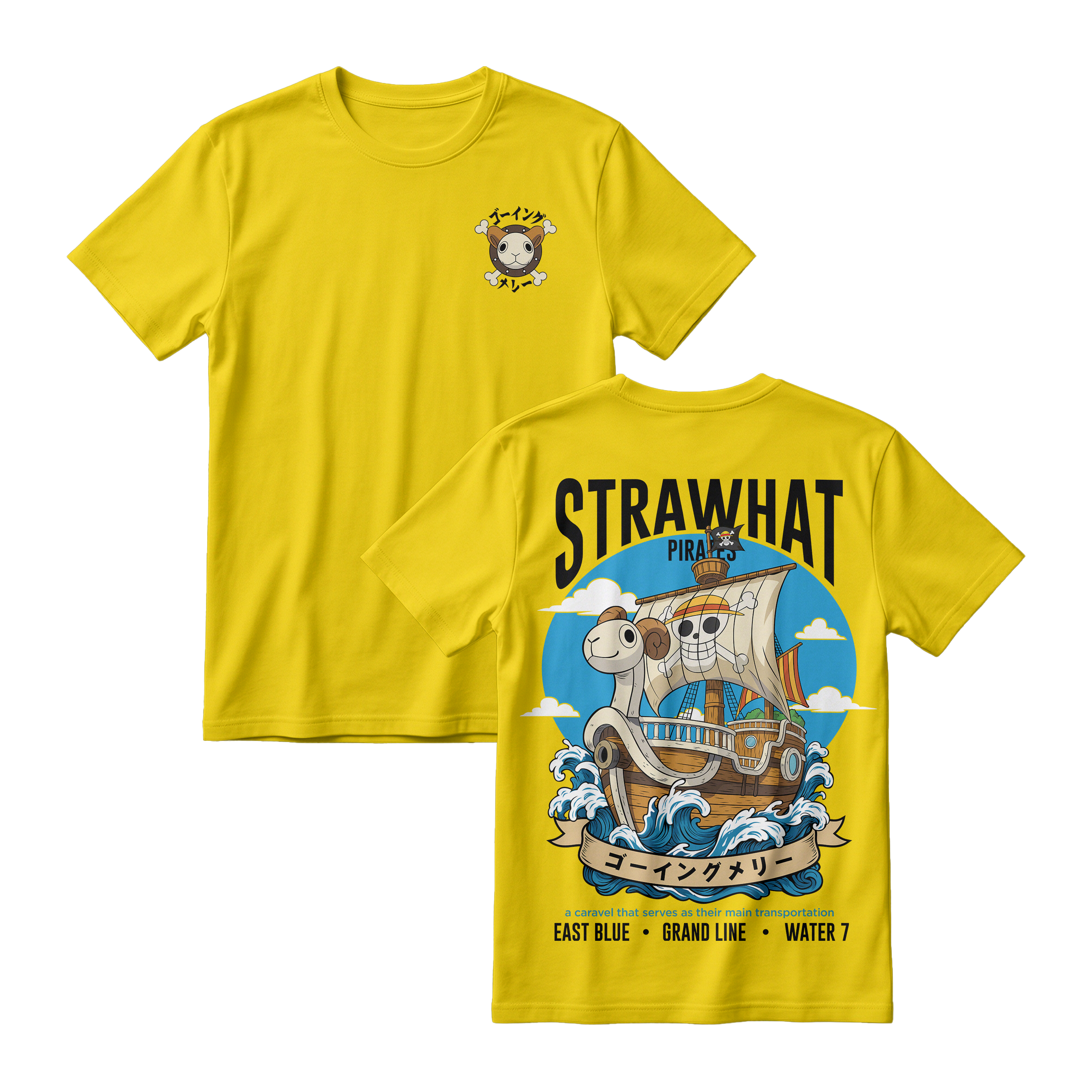 Anime One Piece Straw Hat Pirates Thousand Sunny Journey Short Sleeve Tee - RZM017