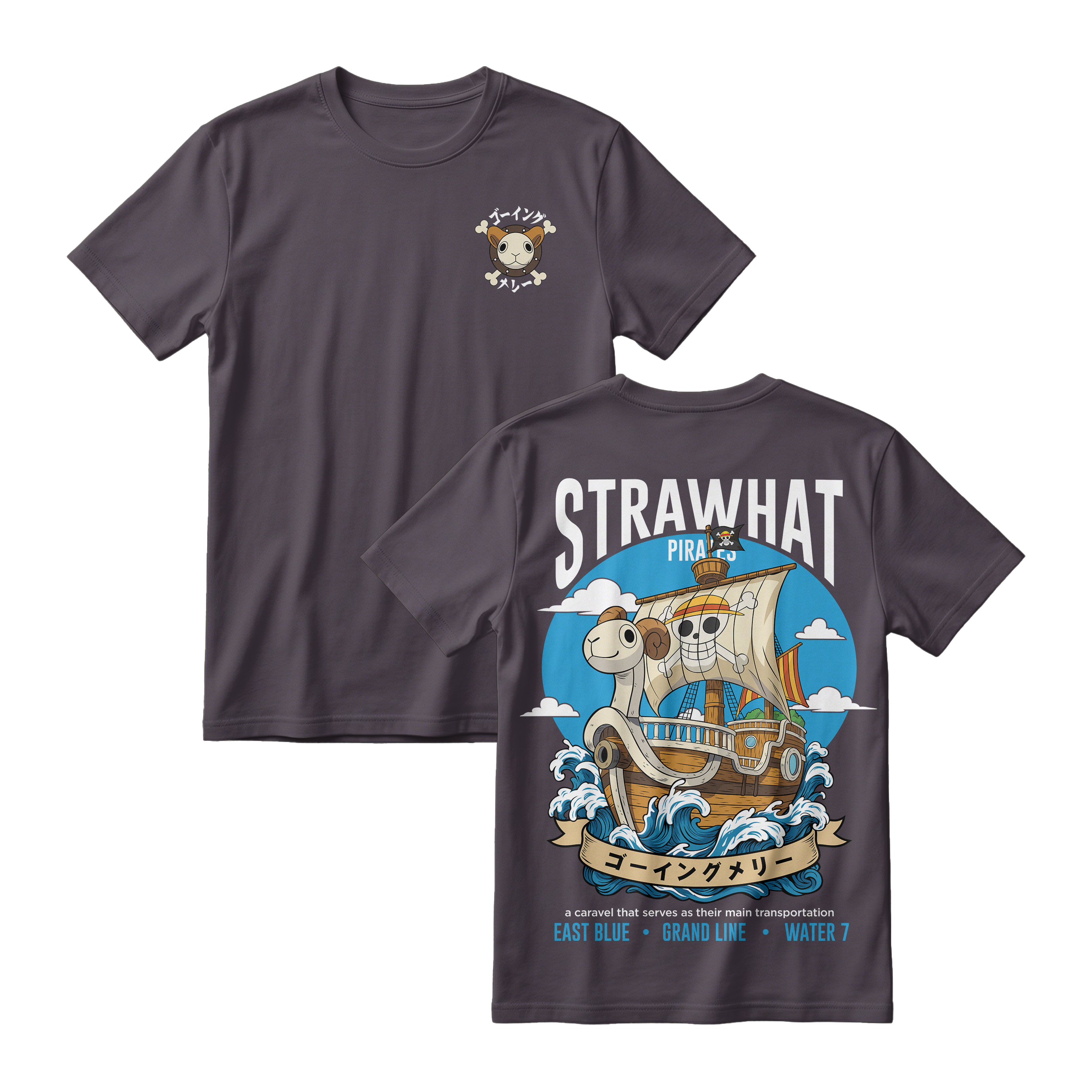 Anime One Piece Straw Hat Pirates Thousand Sunny Journey Short Sleeve Tee - RZM017