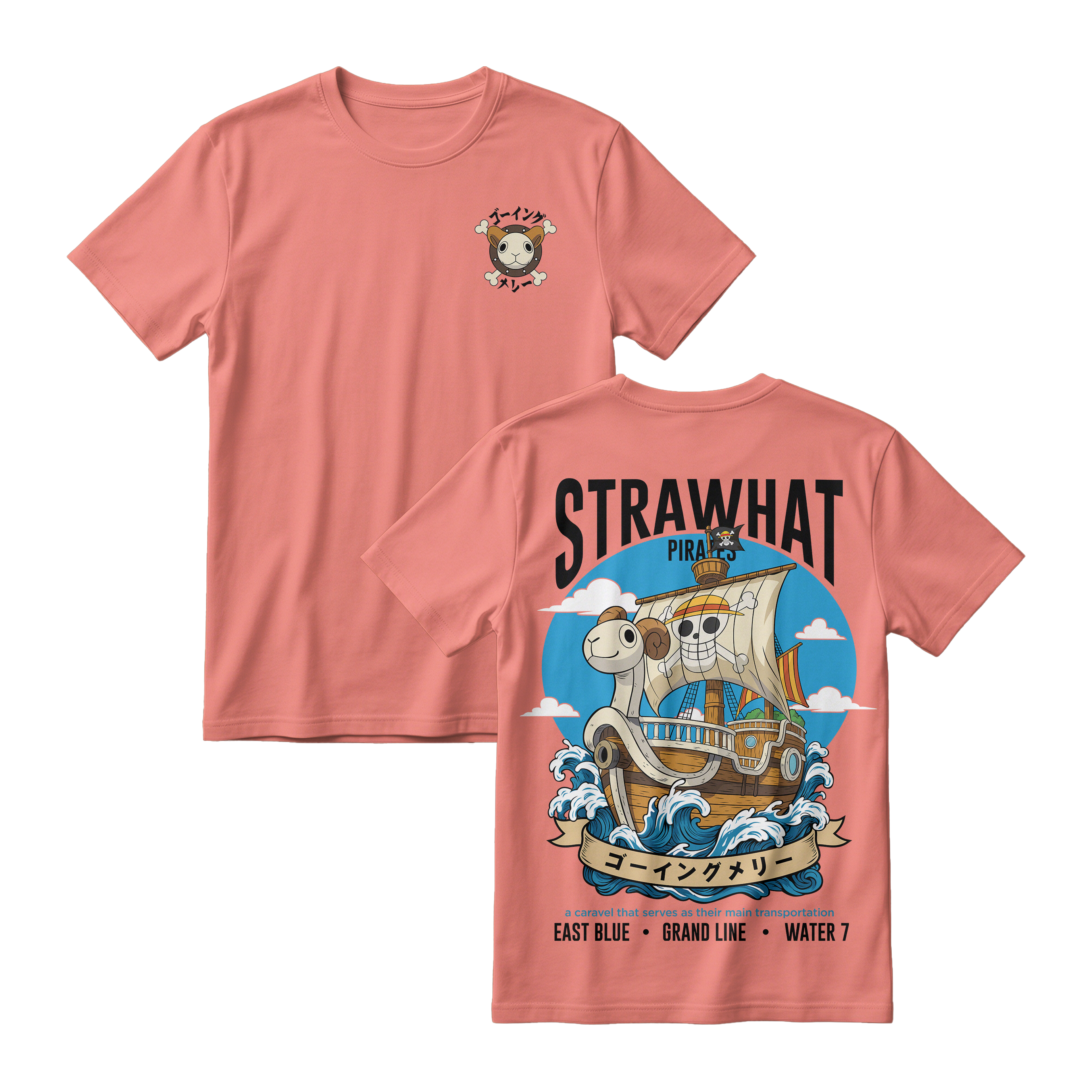 Anime One Piece Straw Hat Pirates Thousand Sunny Journey Short Sleeve Tee - RZM017
