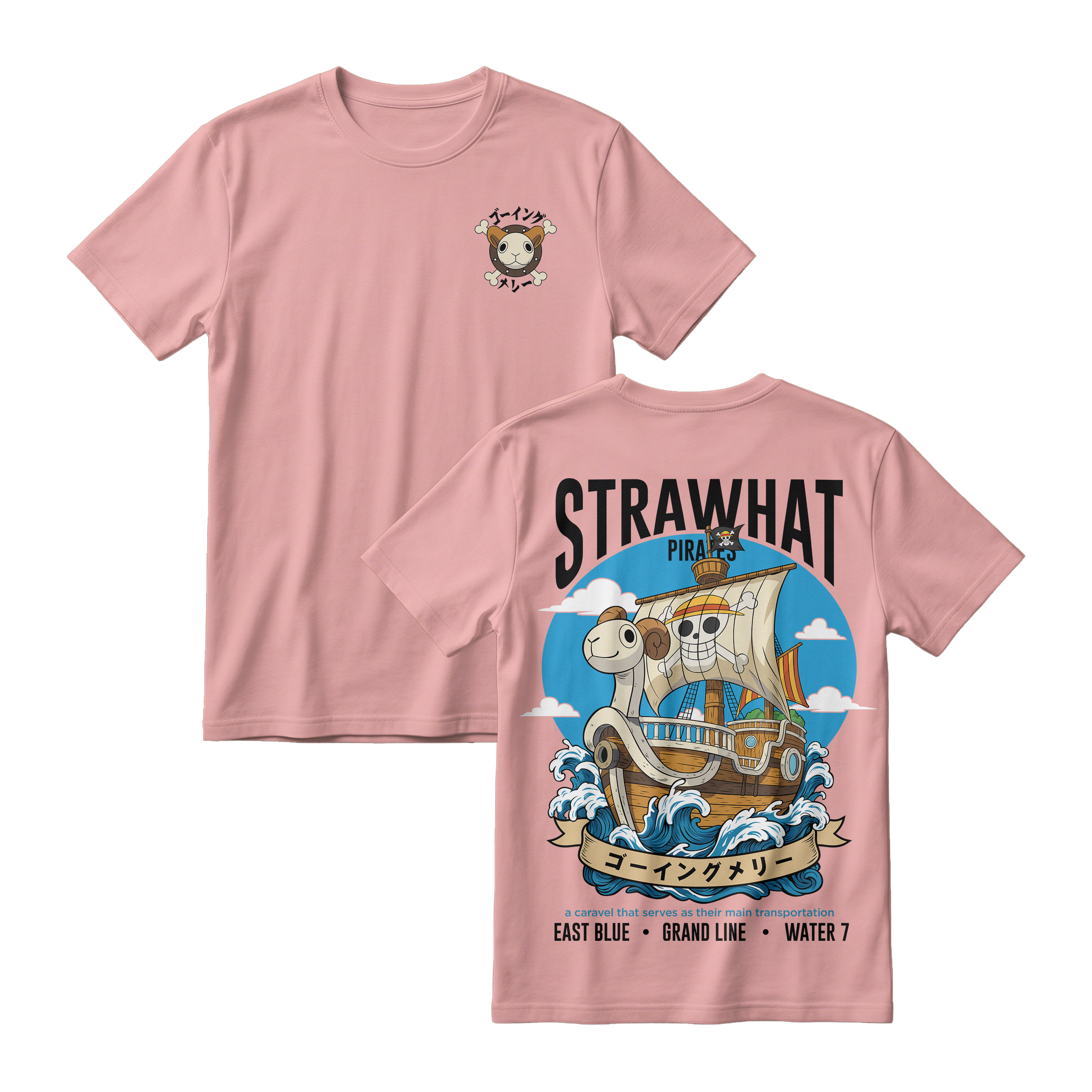 Anime One Piece Straw Hat Pirates Thousand Sunny Journey Short Sleeve Tee - RZM017