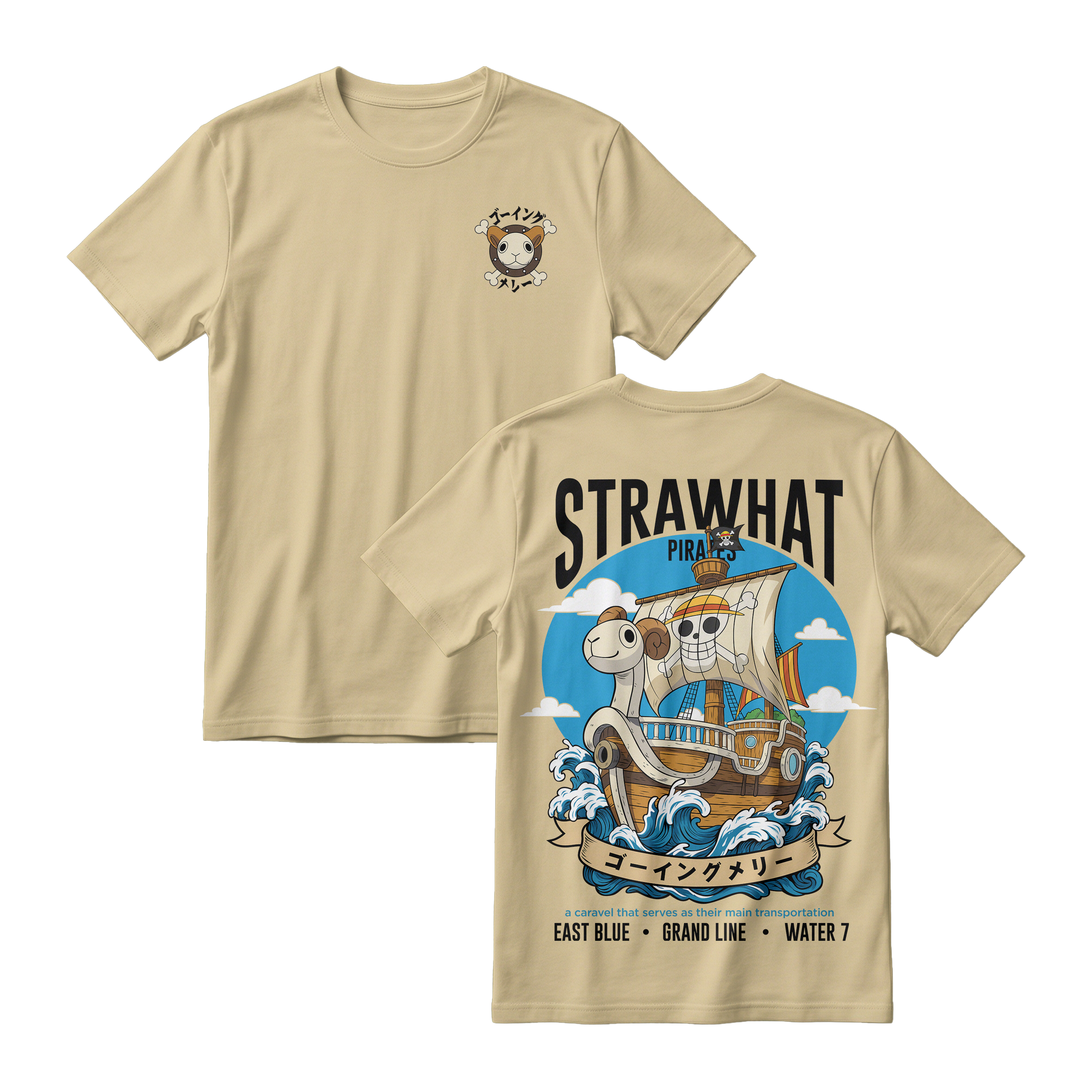 Anime One Piece Straw Hat Pirates Thousand Sunny Journey Short Sleeve Tee - RZM017
