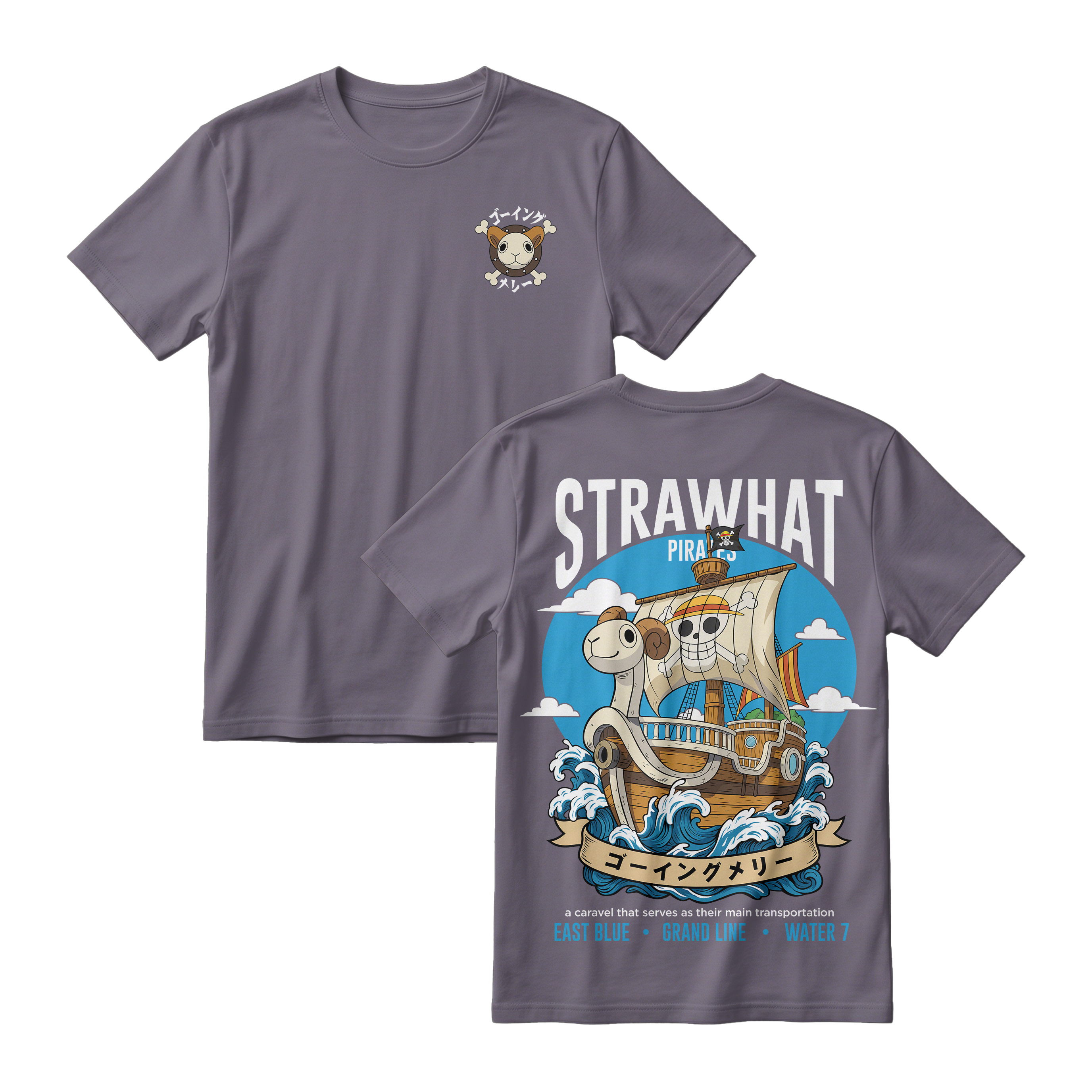 Anime One Piece Straw Hat Pirates Thousand Sunny Journey Short Sleeve Tee - RZM017