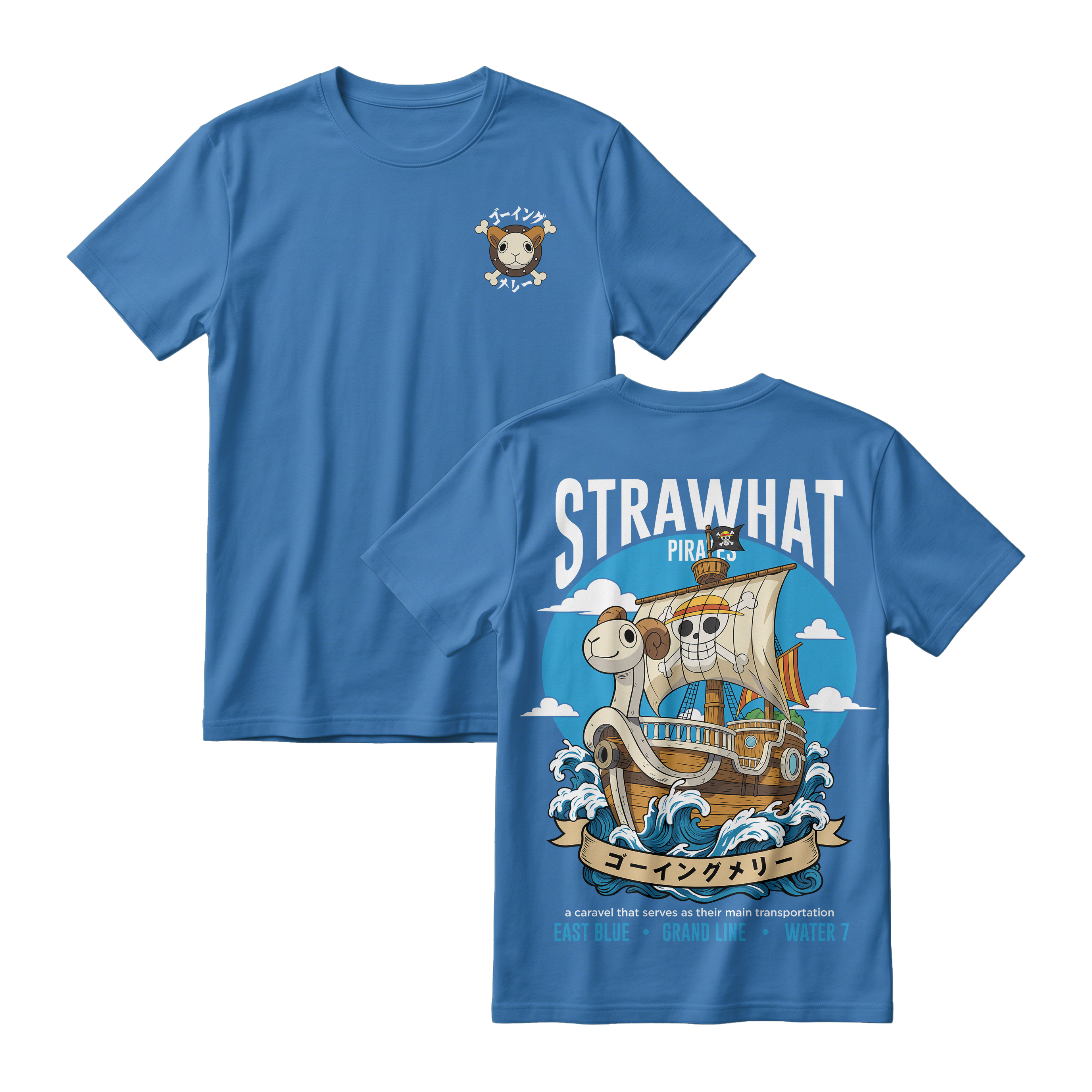 Anime One Piece Straw Hat Pirates Thousand Sunny Journey Short Sleeve Tee - RZM017