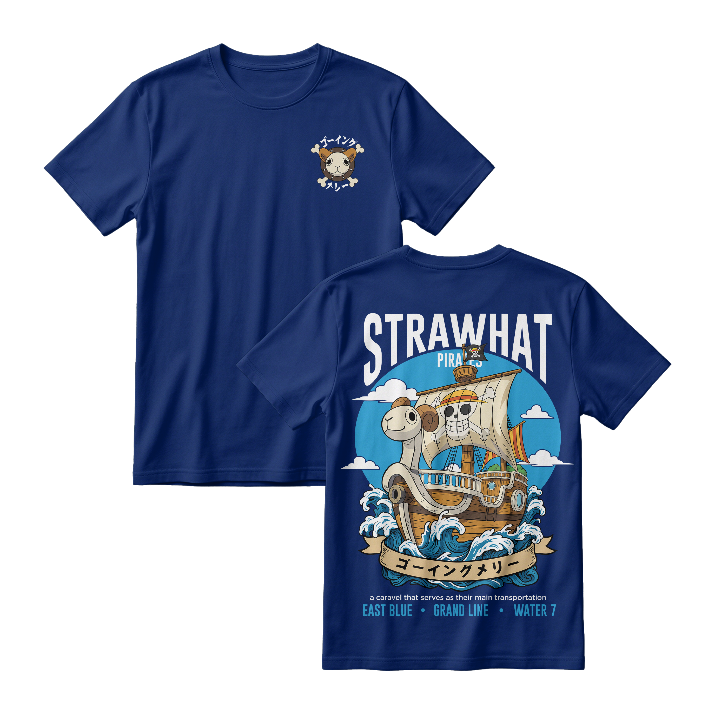Anime One Piece Straw Hat Pirates Thousand Sunny Journey Short Sleeve Tee - RZM017
