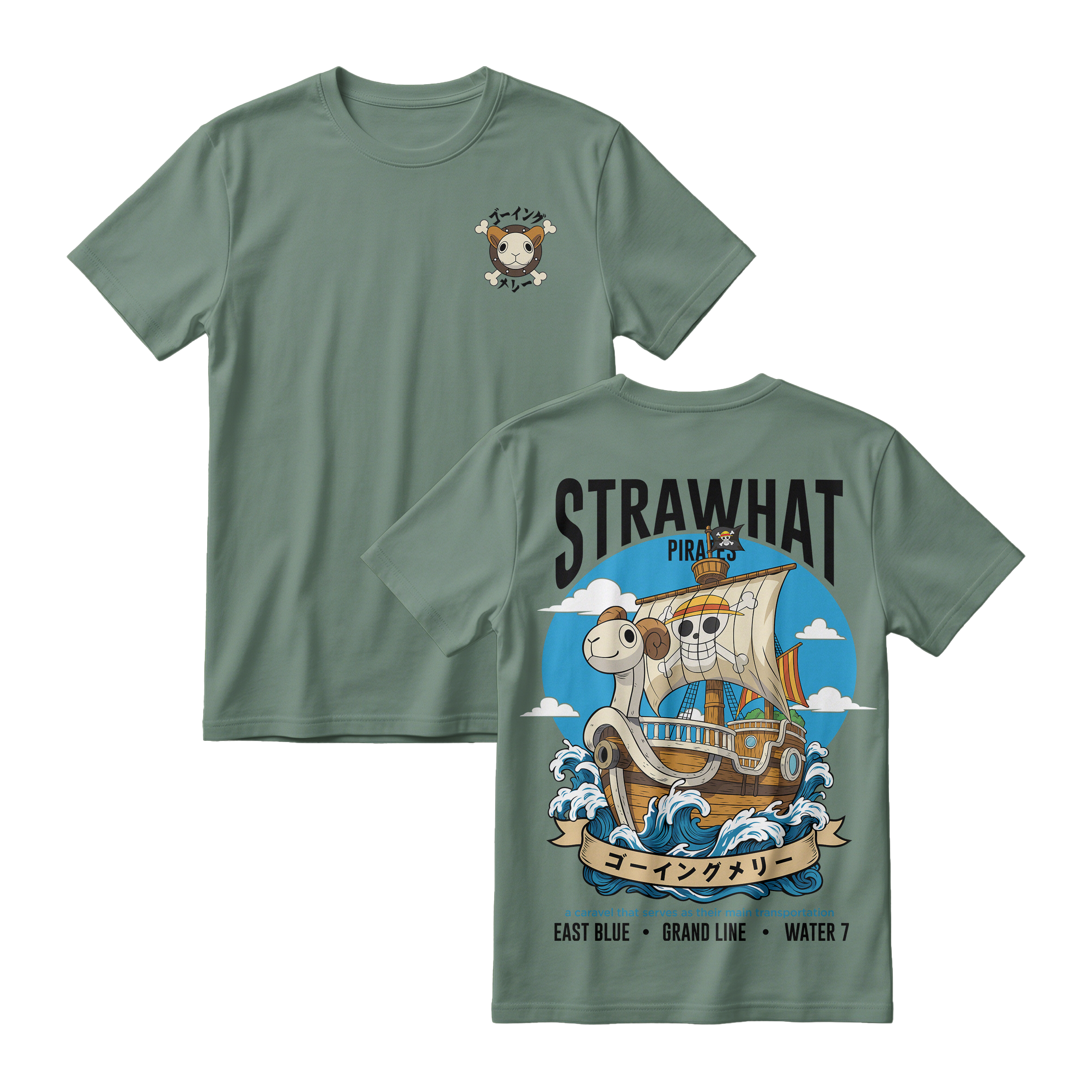 Anime One Piece Straw Hat Pirates Thousand Sunny Journey Short Sleeve Tee - RZM017