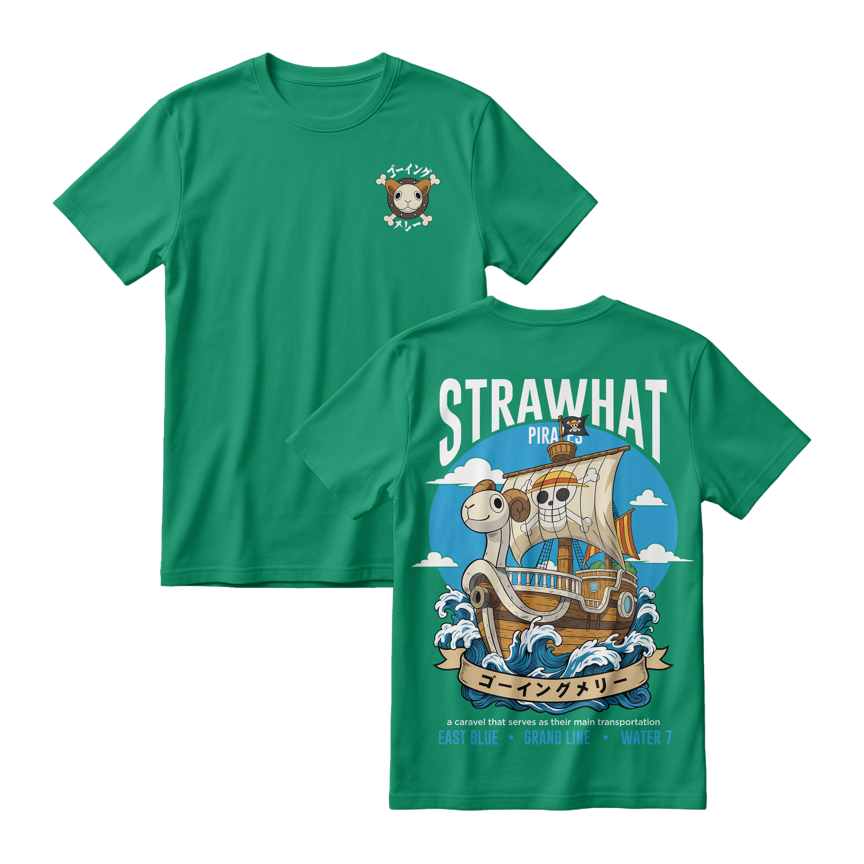Anime One Piece Straw Hat Pirates Thousand Sunny Journey Short Sleeve Tee - RZM017