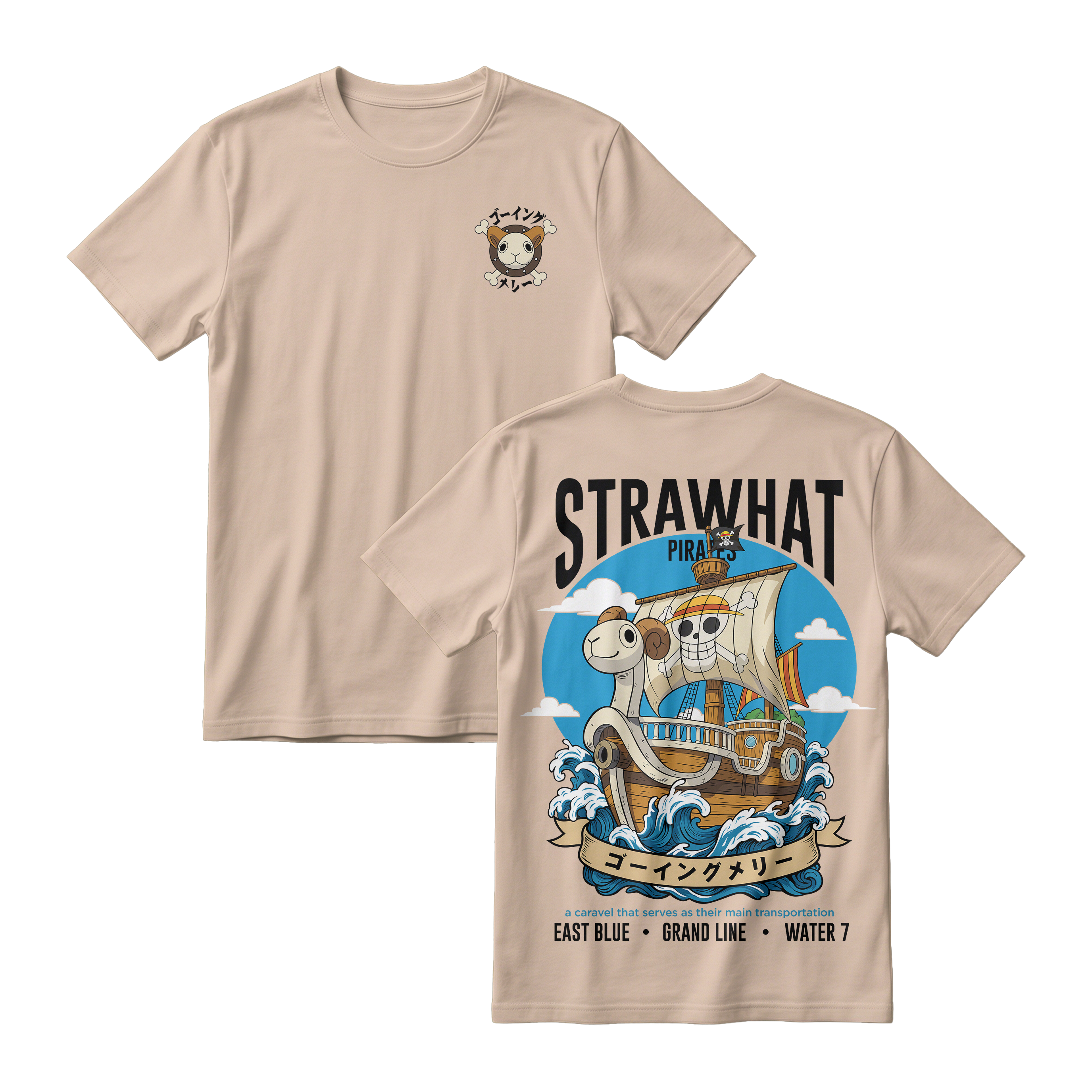 Anime One Piece Straw Hat Pirates Thousand Sunny Journey Short Sleeve Tee - RZM017