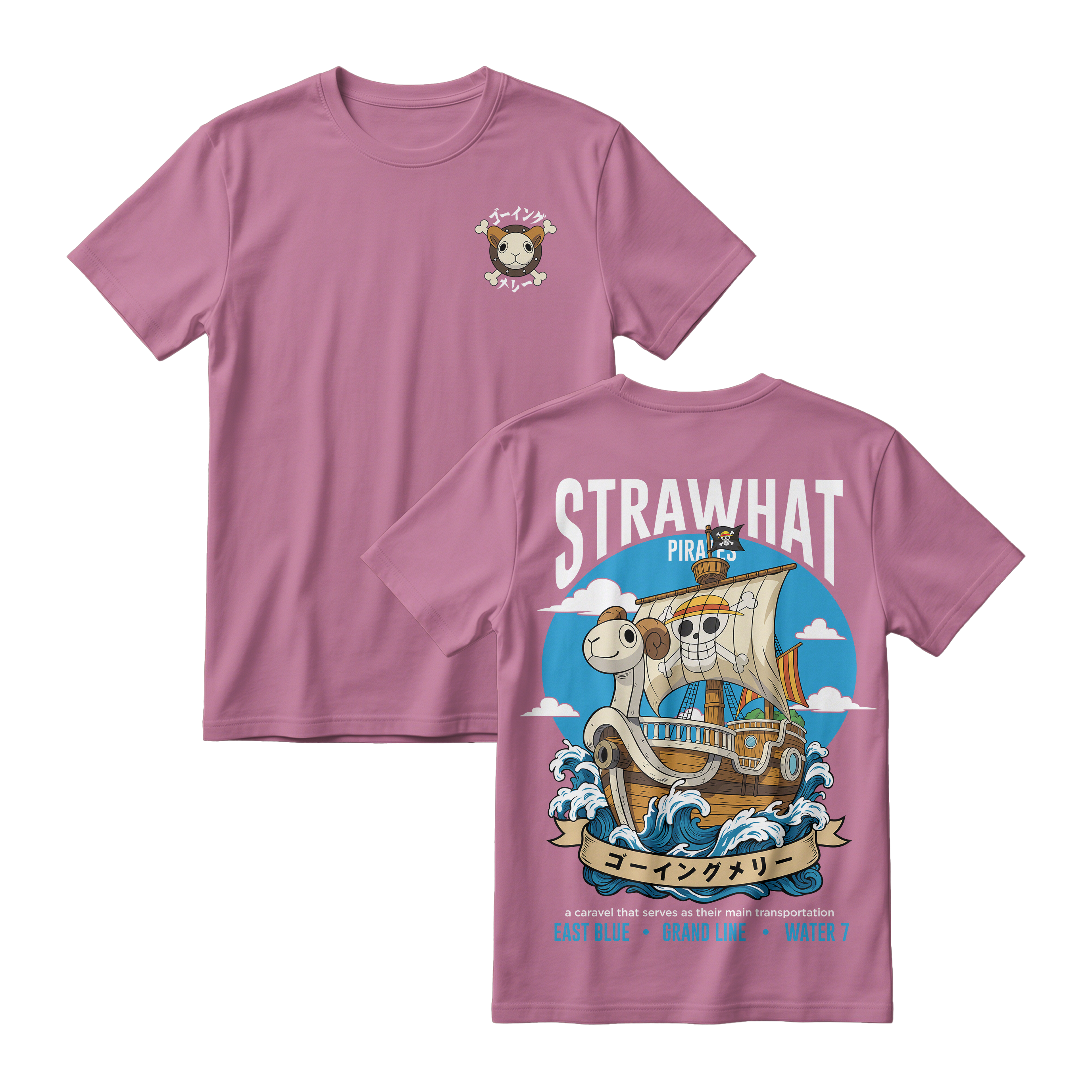 Anime One Piece Straw Hat Pirates Thousand Sunny Journey Short Sleeve Tee - RZM017