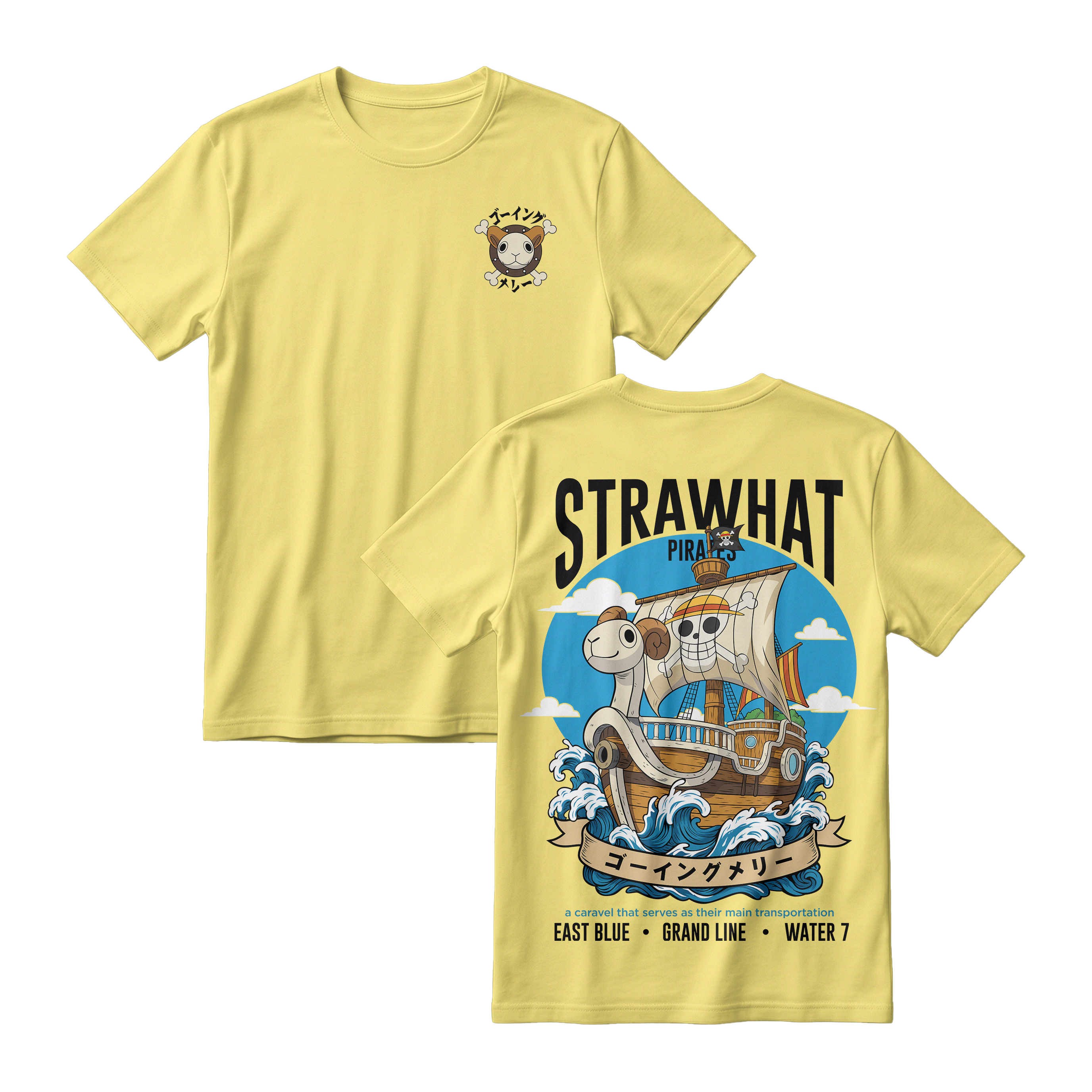 Anime One Piece Straw Hat Pirates Thousand Sunny Journey Short Sleeve Tee - RZM017