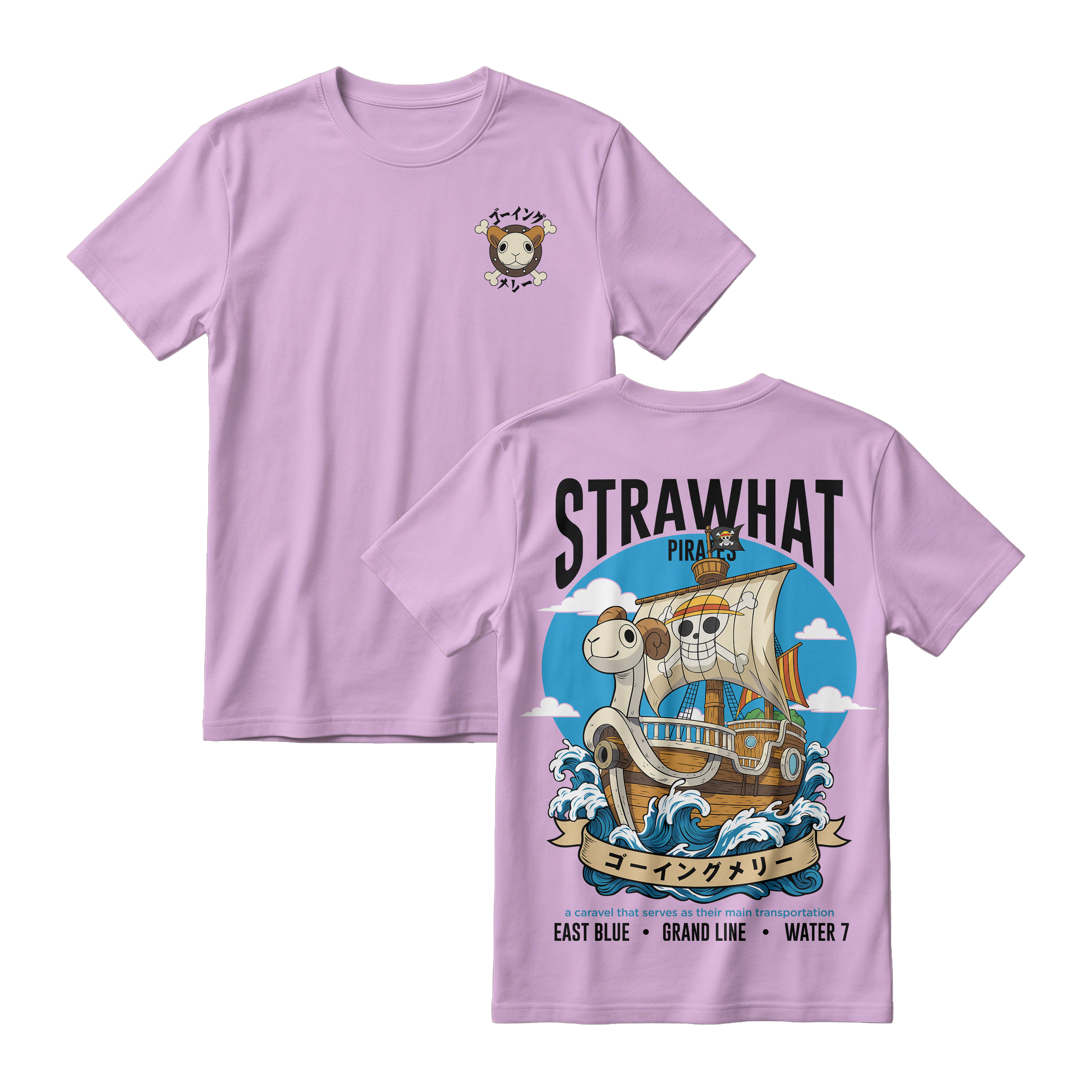 Anime One Piece Straw Hat Pirates Thousand Sunny Journey Short Sleeve Tee - RZM017